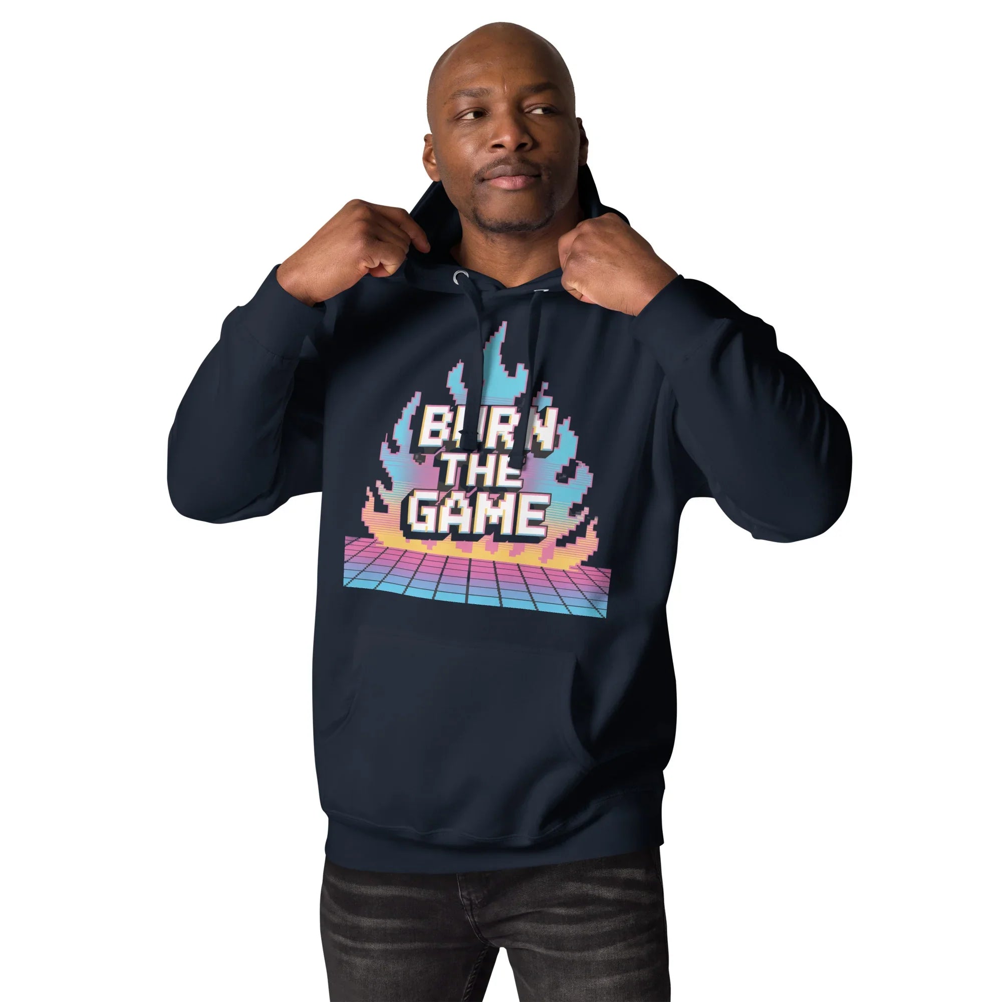 Burn The Game Hoodie – Retro Gaming Hoodie with Pixel Flame Arcade Design - RaZits