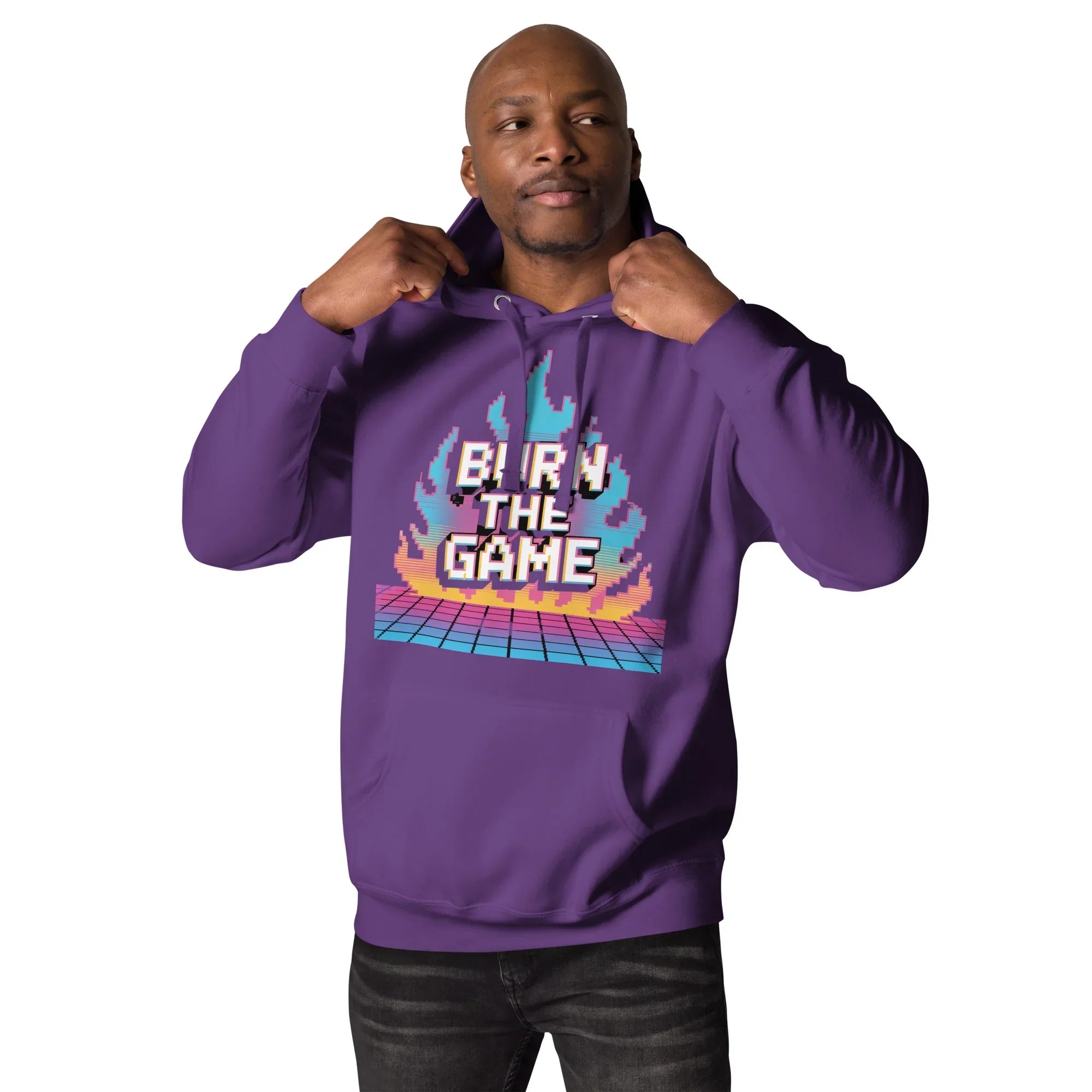 Burn The Game Hoodie – Retro Gaming Hoodie with Pixel Flame Arcade Design - RaZits