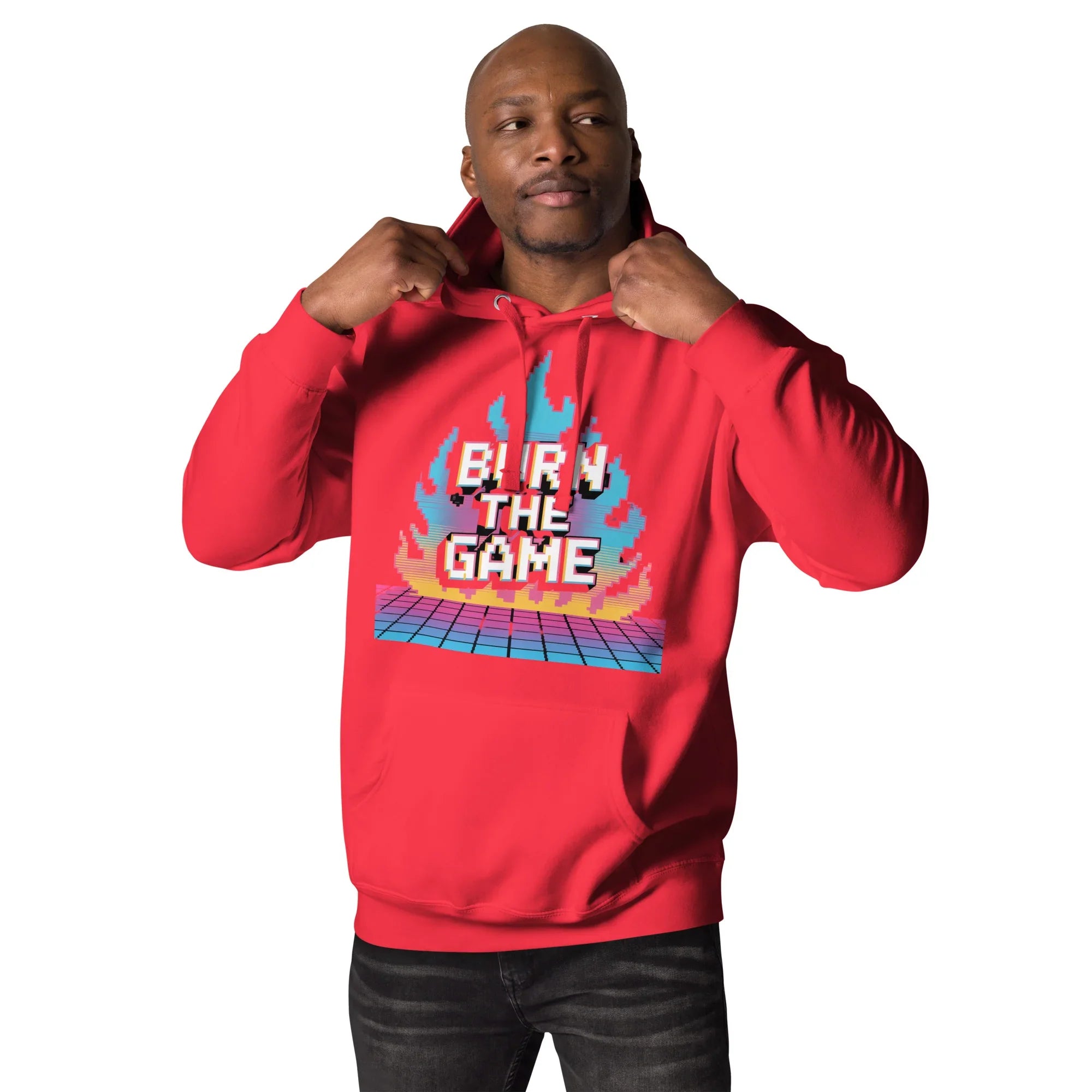 Burn The Game Hoodie – Retro Gaming Hoodie with Pixel Flame Arcade Design - RaZits