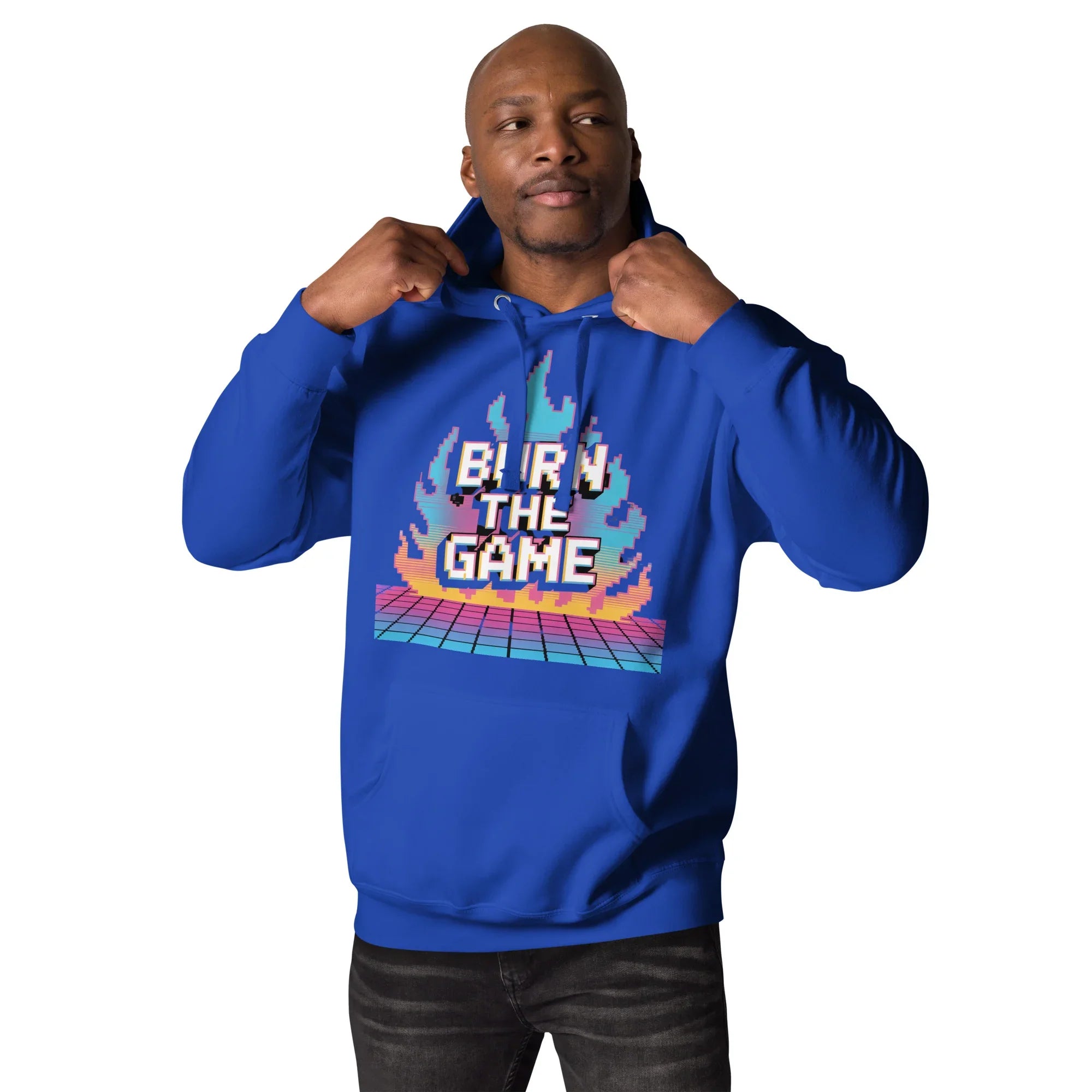 Burn The Game Hoodie – Retro Gaming Hoodie with Pixel Flame Arcade Design - RaZits