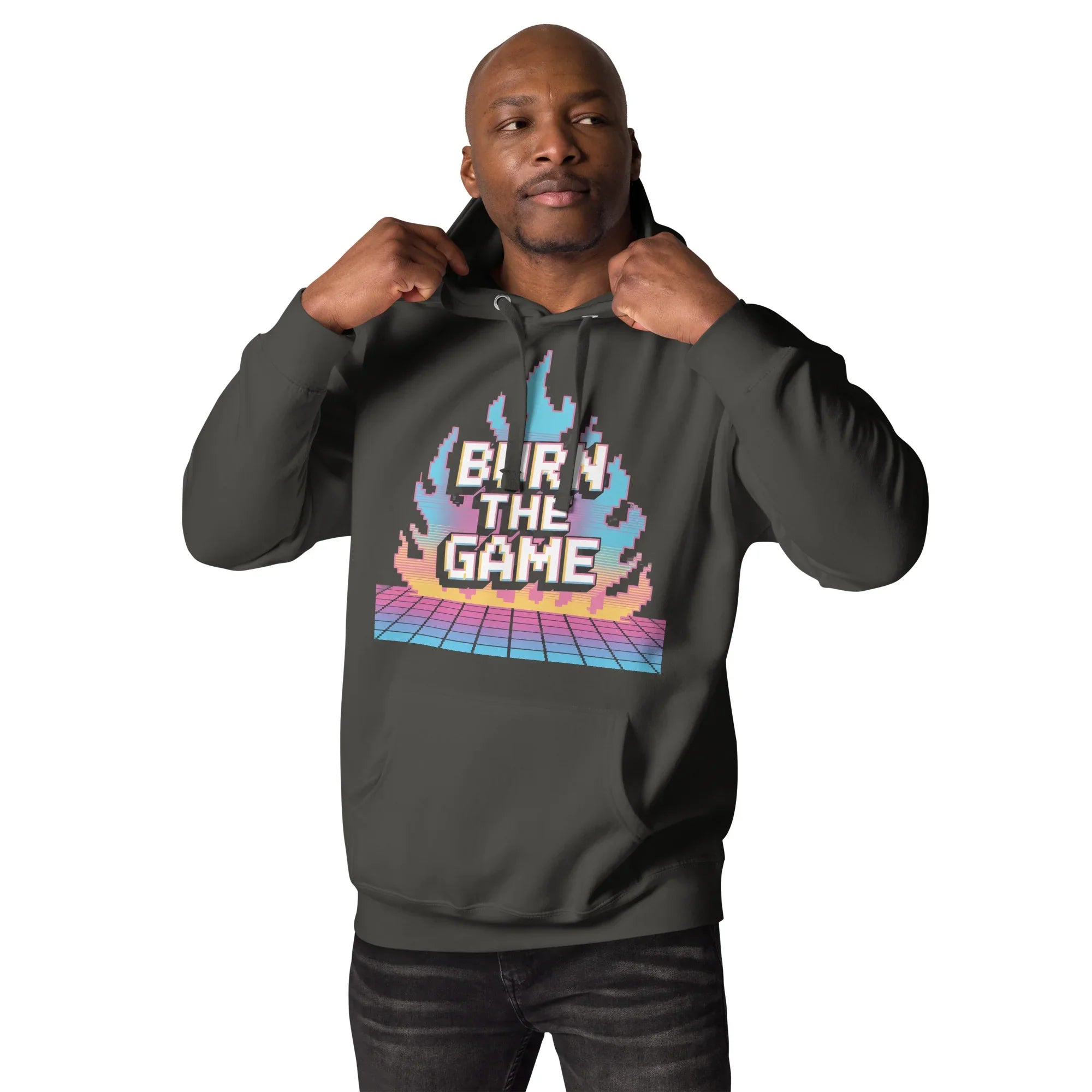 Burn The Game Hoodie – Retro Gaming Hoodie with Pixel Flame Arcade Design - RaZits