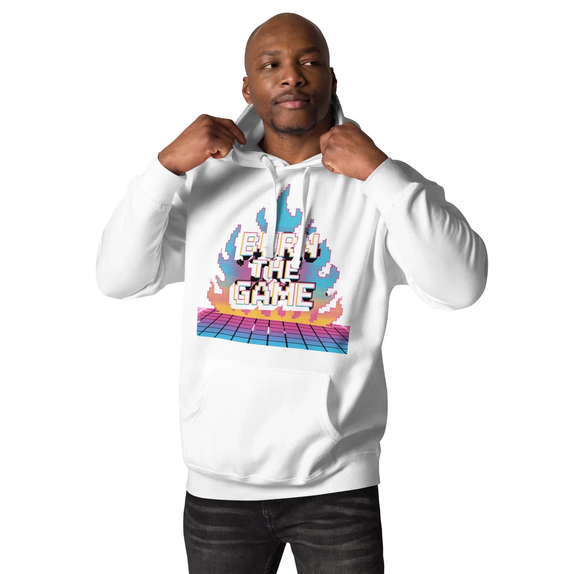 Burn The Game Hoodie – Retro Gaming Hoodie with Pixel Flame Arcade Design - RaZits