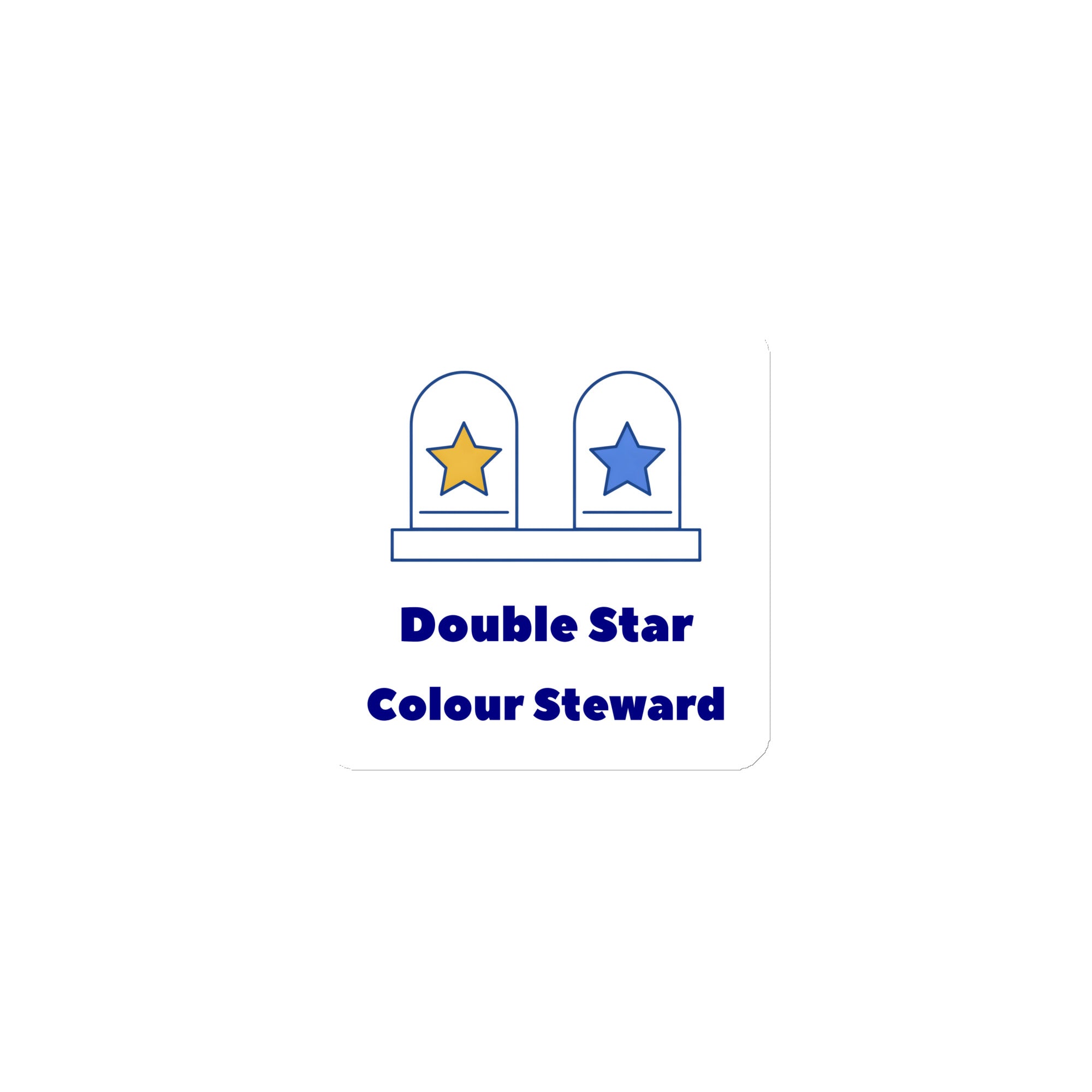 3 inch Double Star Colour Steward astronomy magnet, front view: gold and blue star jars above the words Double Star Colour Steward