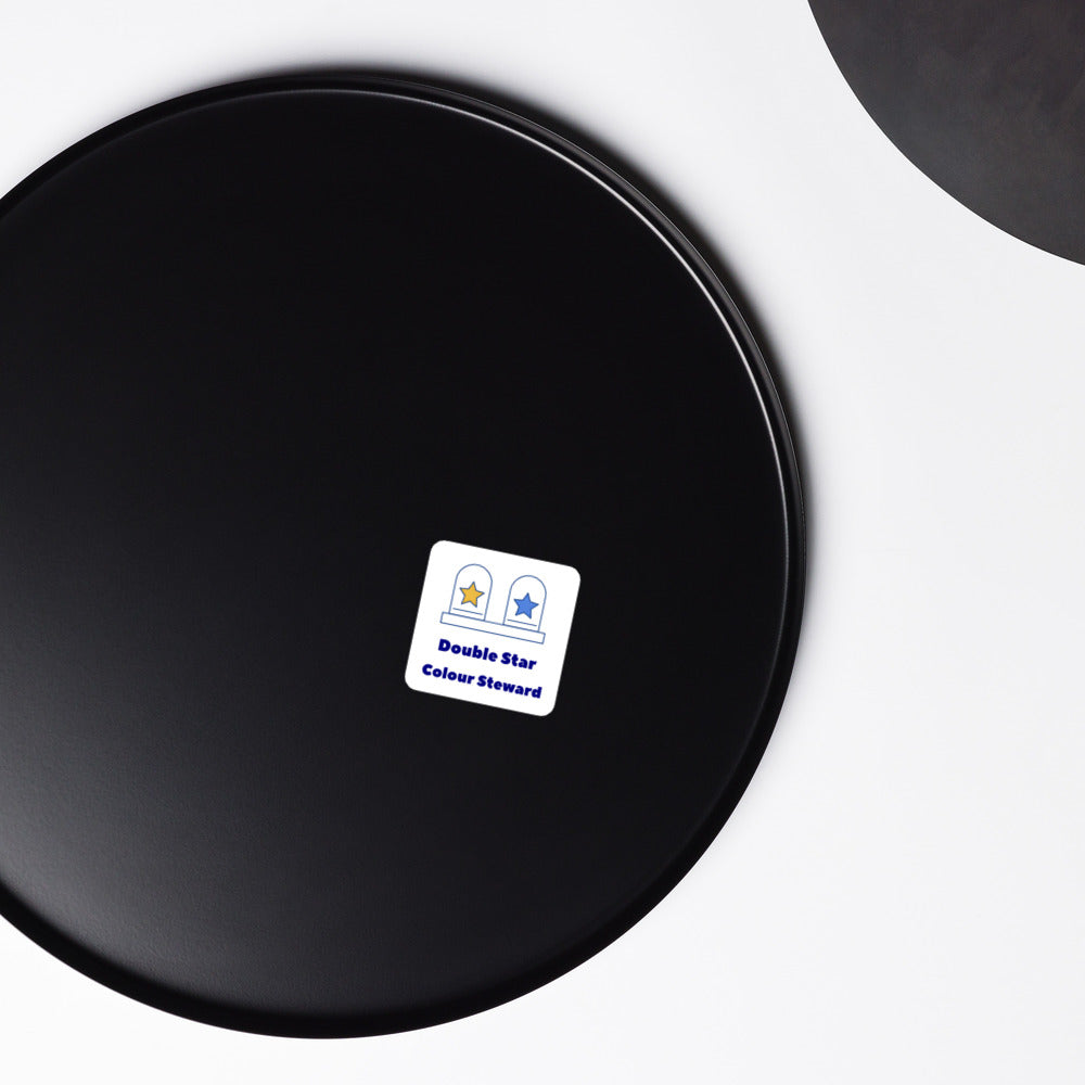 Small 3 inch Double Star Colour Steward magnet on a black metal tray