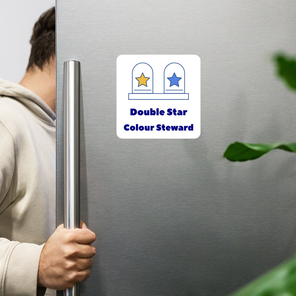 6 inch Double Star Colour Steward magnet on a steel fridge for size comparison