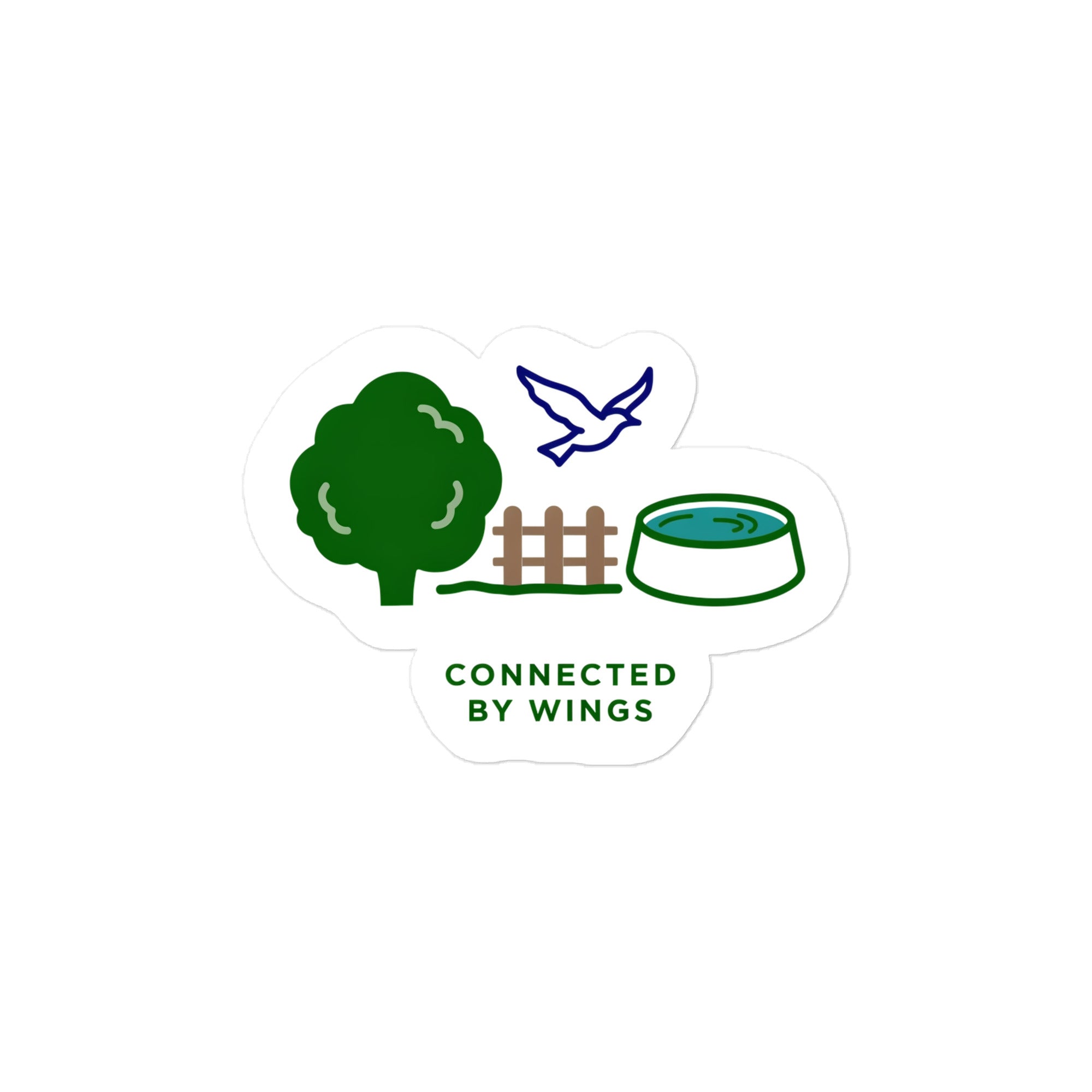 Connected by Wings bird lover sticker at the 4-inch size