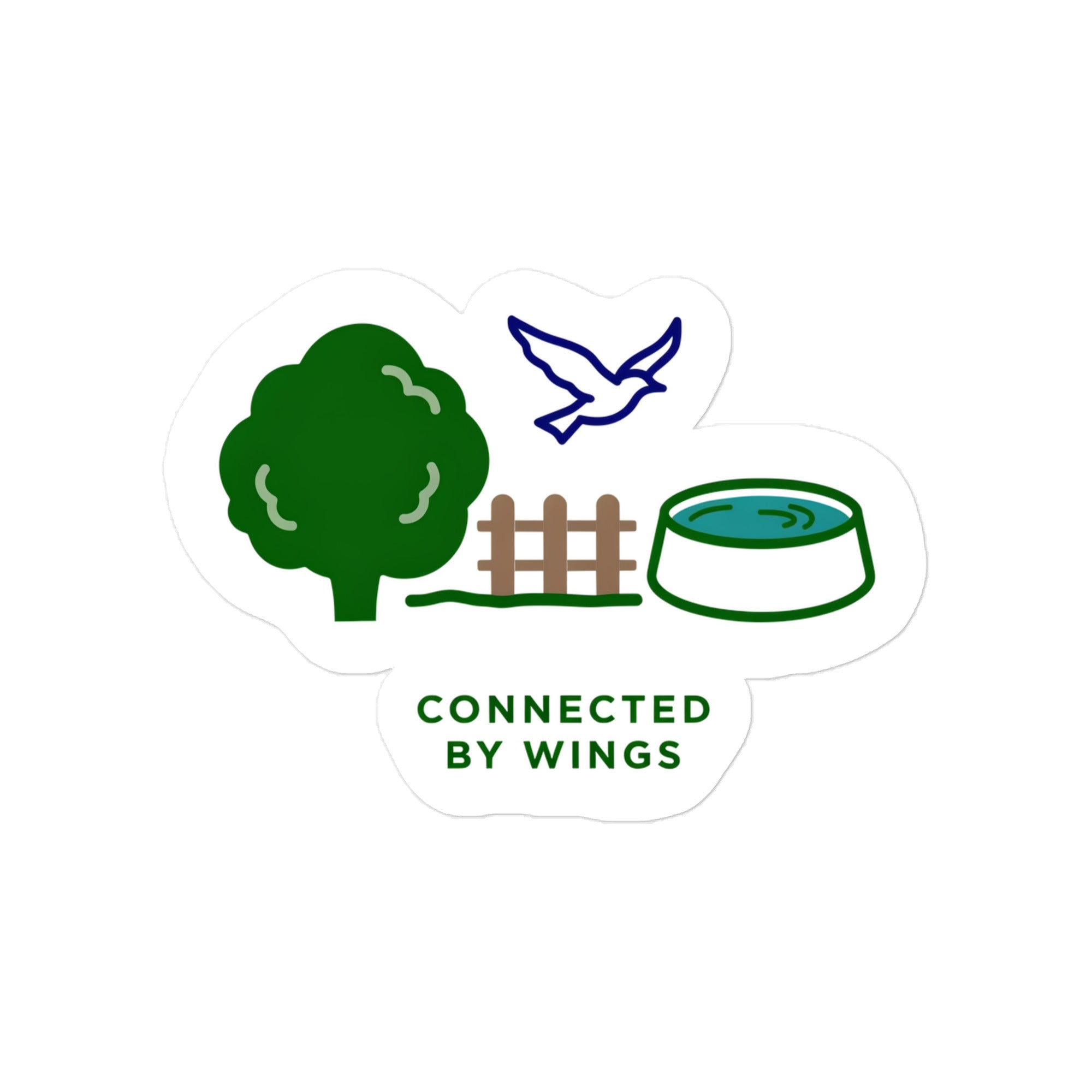 Connected by Wings bird lover sticker at the 5-inch size