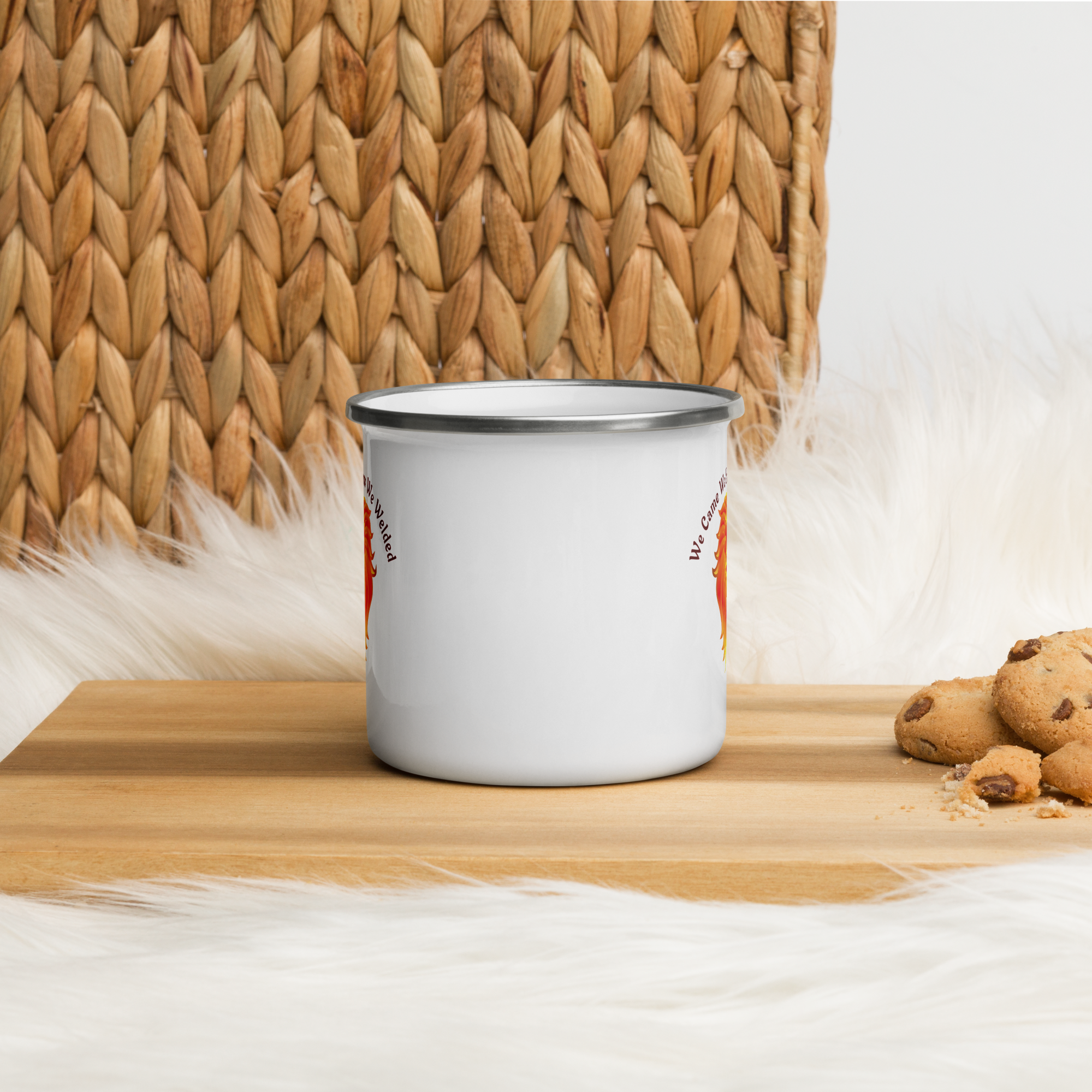 12 oz Enamel Mug – We Came, We Saw, We Welded – Metal Coffee Cup for Welders & Campers.