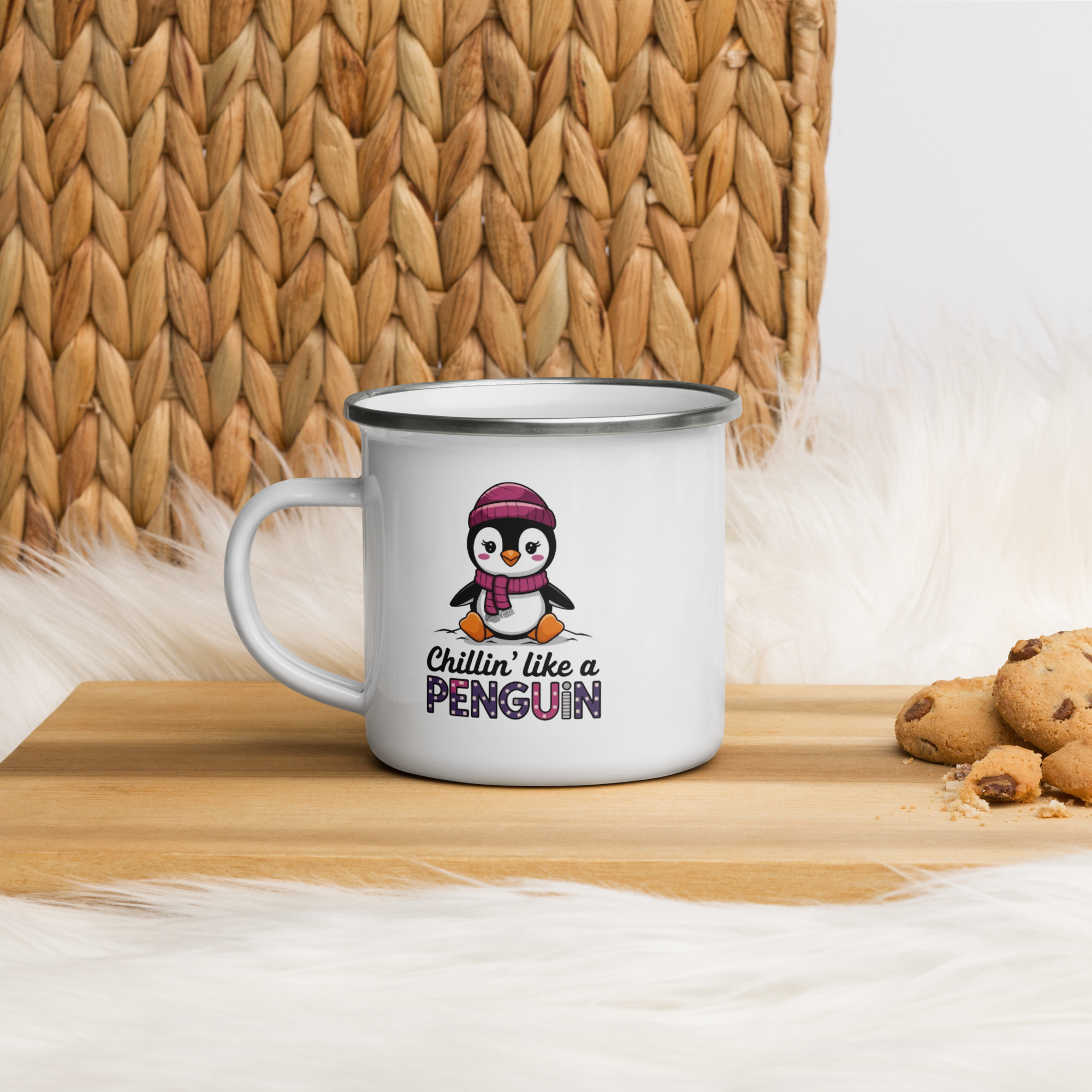 Penguin Enamel Mug – Lightweight & Durable 12oz Camping Cup.