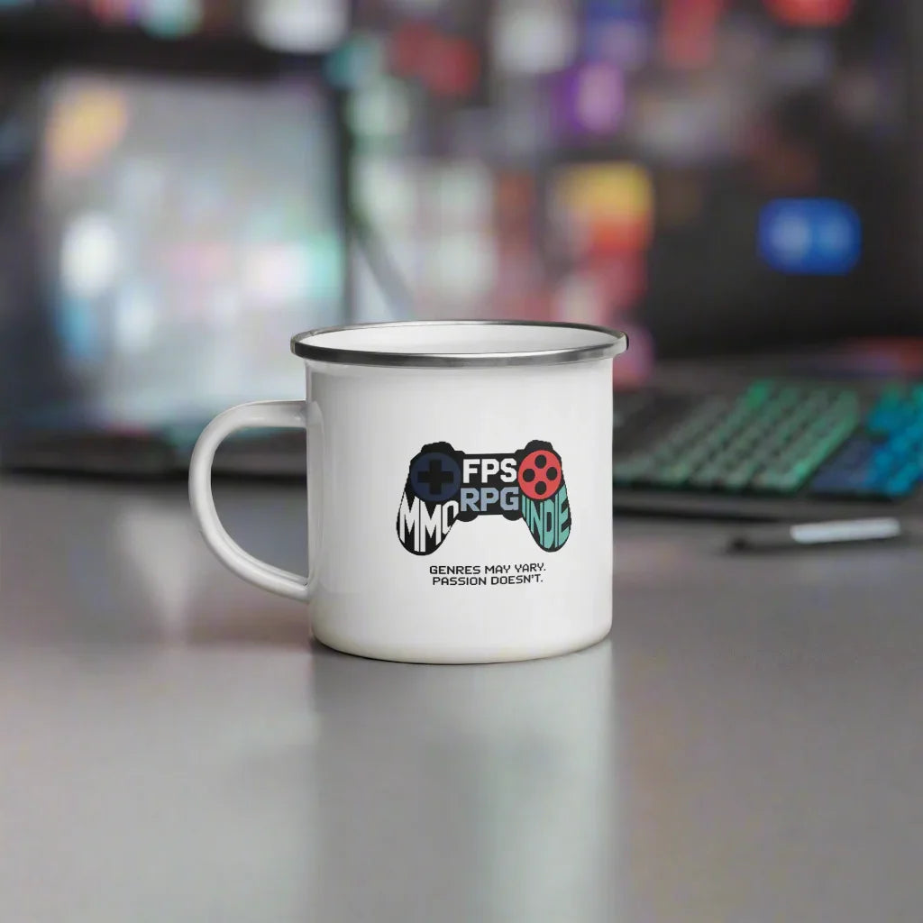 Gamer Mug – Enamel Coffee Cup with FPS, RPG, MMO, Indie Controller Art - RaZits
