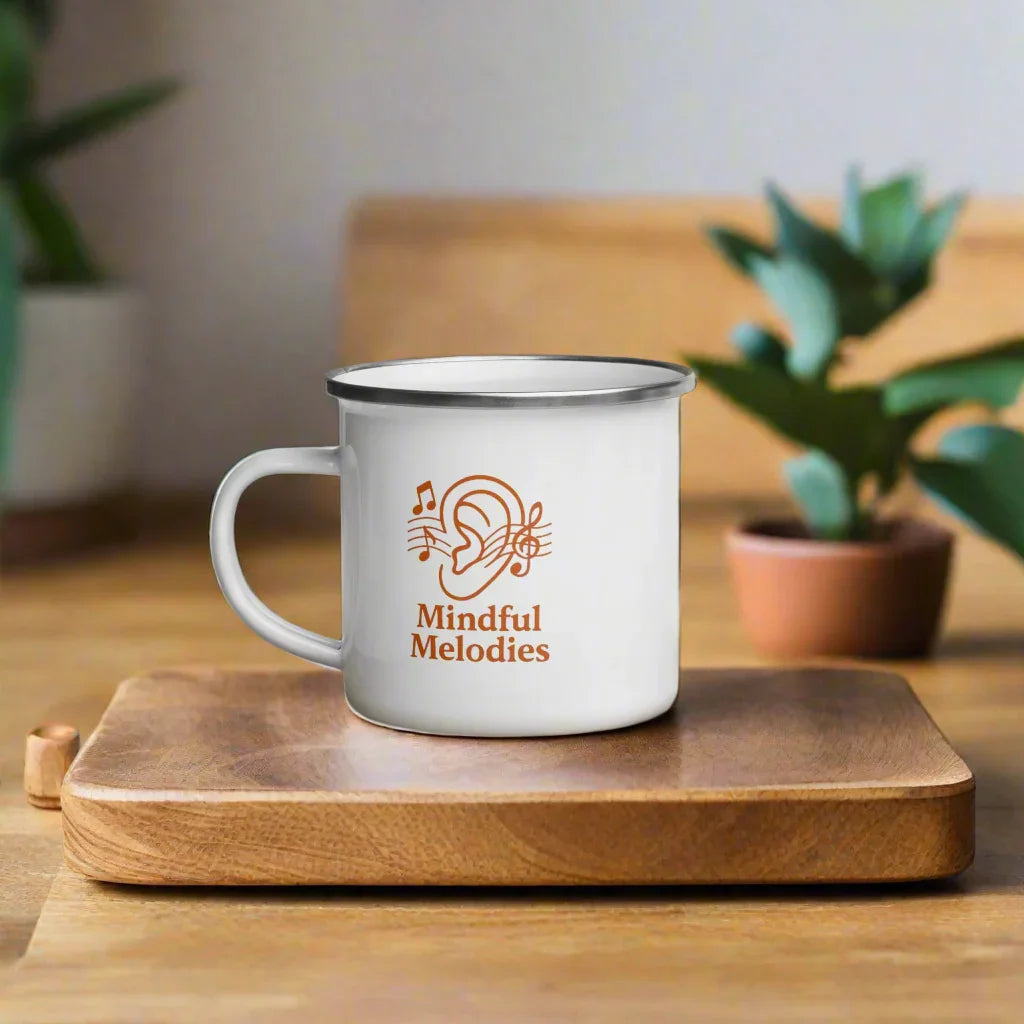 Mindful Melodies Enamel Mug – Minimalist Musical Calm - RaZits