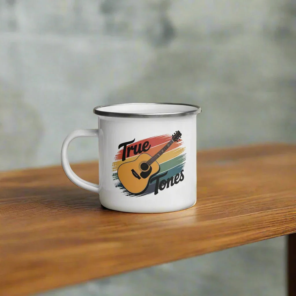 True Tones Enamel Mug – Vintage Guitar Vibes on White Gloss - RaZits