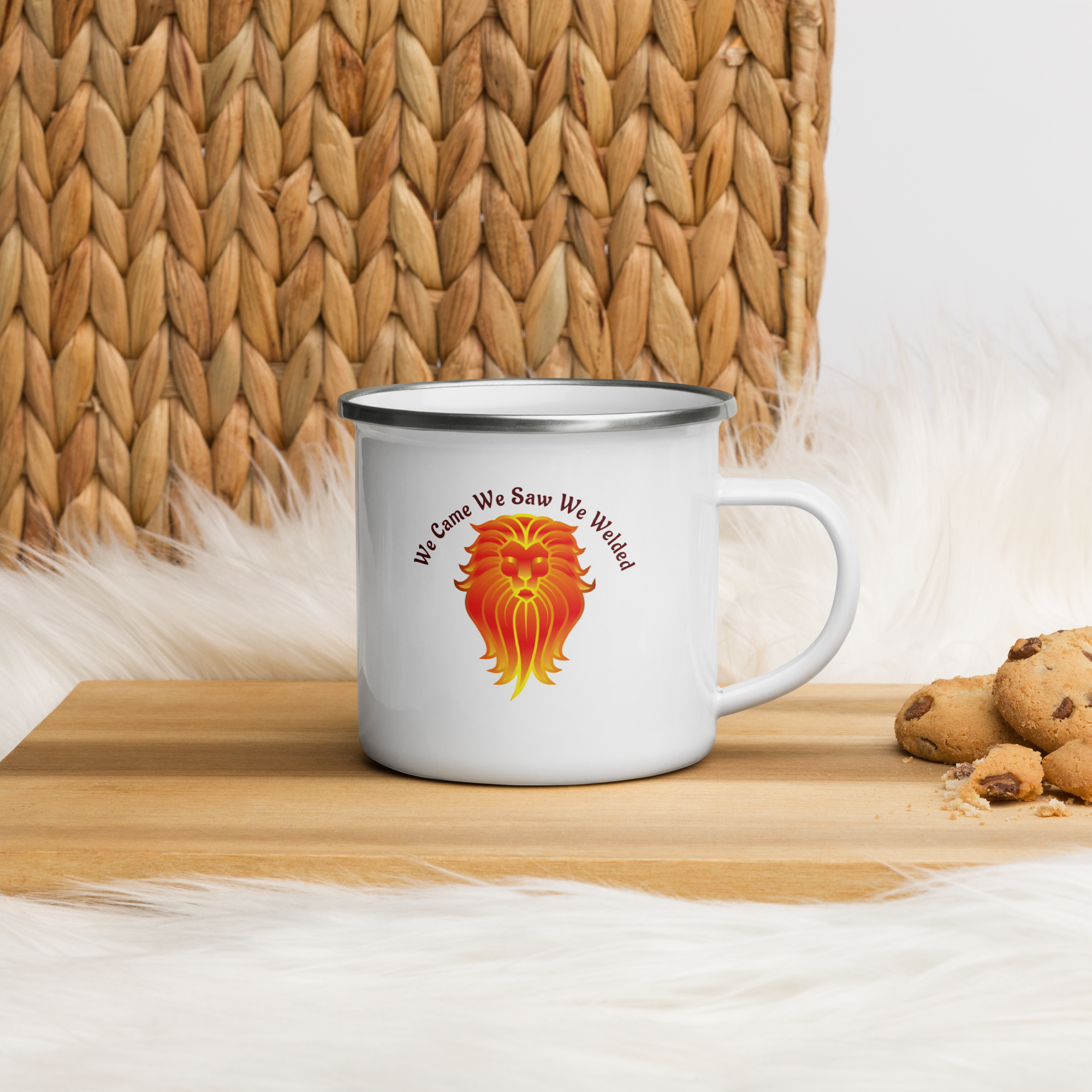 12 oz Enamel Mug – We Came, We Saw, We Welded – Metal Coffee Cup for Welders & Campers.