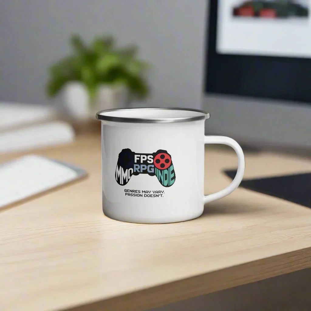 Gamer Mug – Enamel Coffee Cup with FPS, RPG, MMO, Indie Controller Art - RaZits