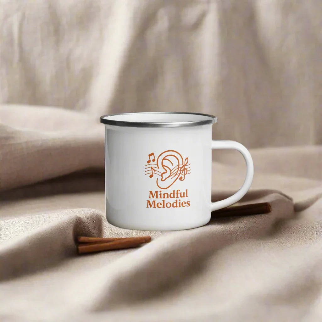 Mindful Melodies Enamel Mug – Minimalist Musical Calm - RaZits