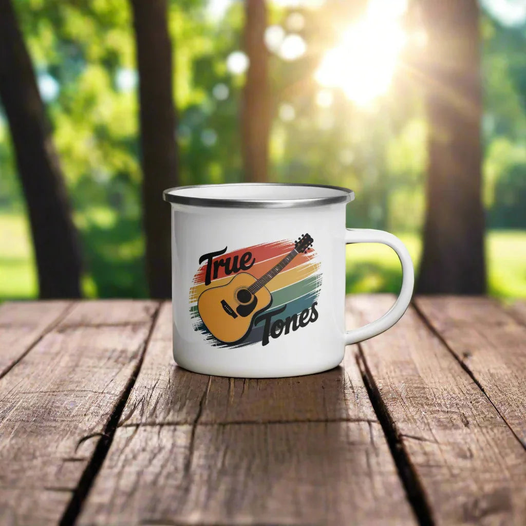 True Tones Enamel Mug – Vintage Guitar Vibes on White Gloss - RaZits