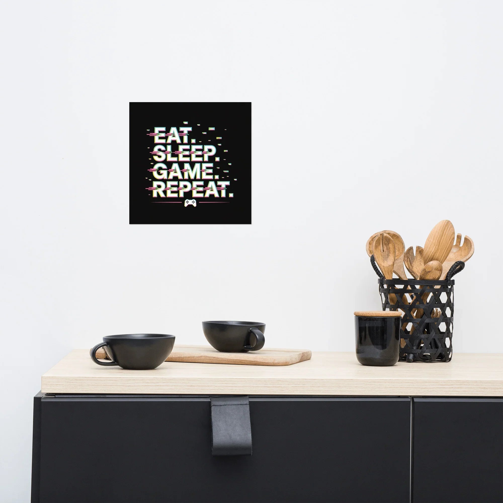 Eat Sleep Game Repeat – Glitch Gamer Lifestyle Wall Art - RaZits