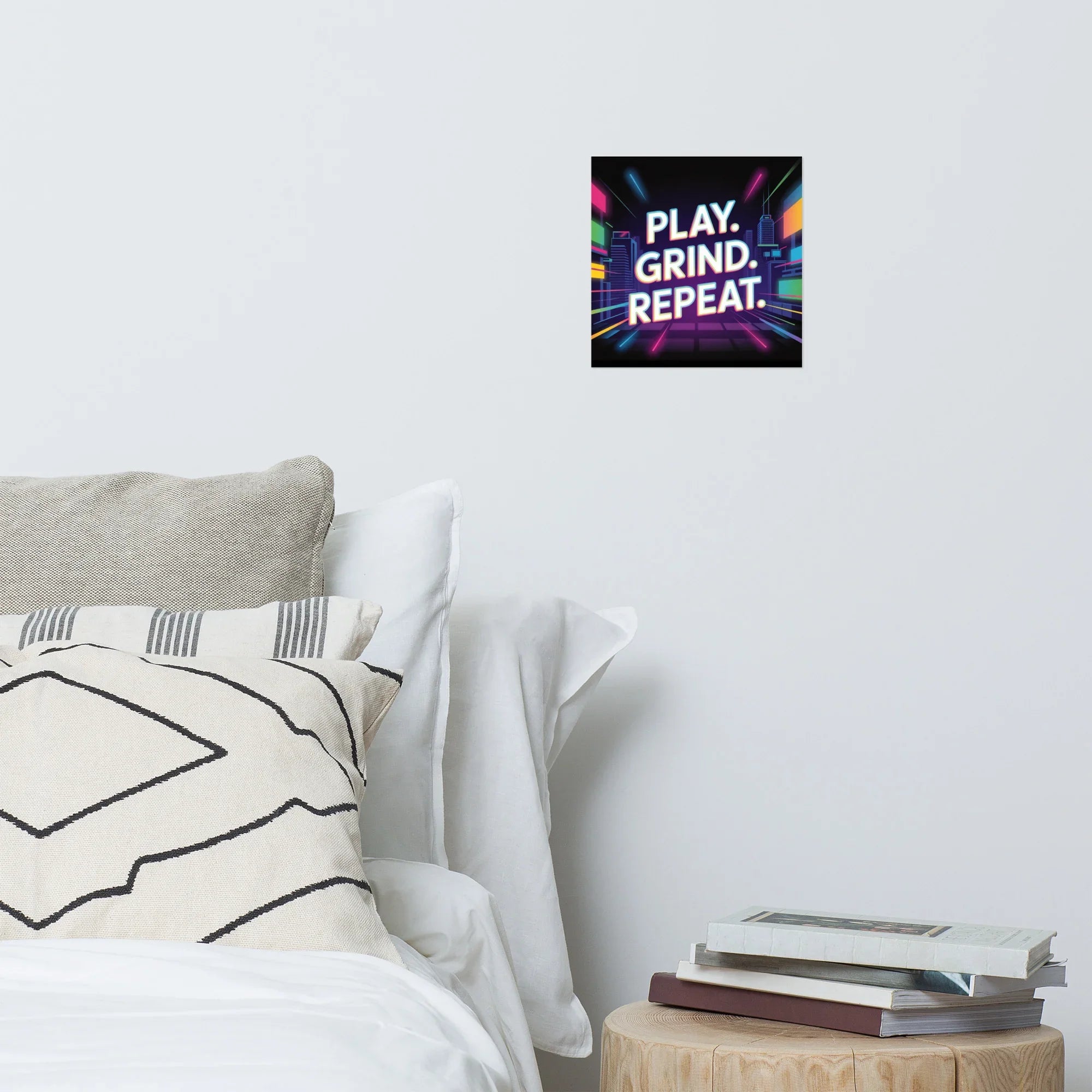 Play Grind Repeat Neon Gaming Wall Art – Motivational Gamer Room Decor - RaZits