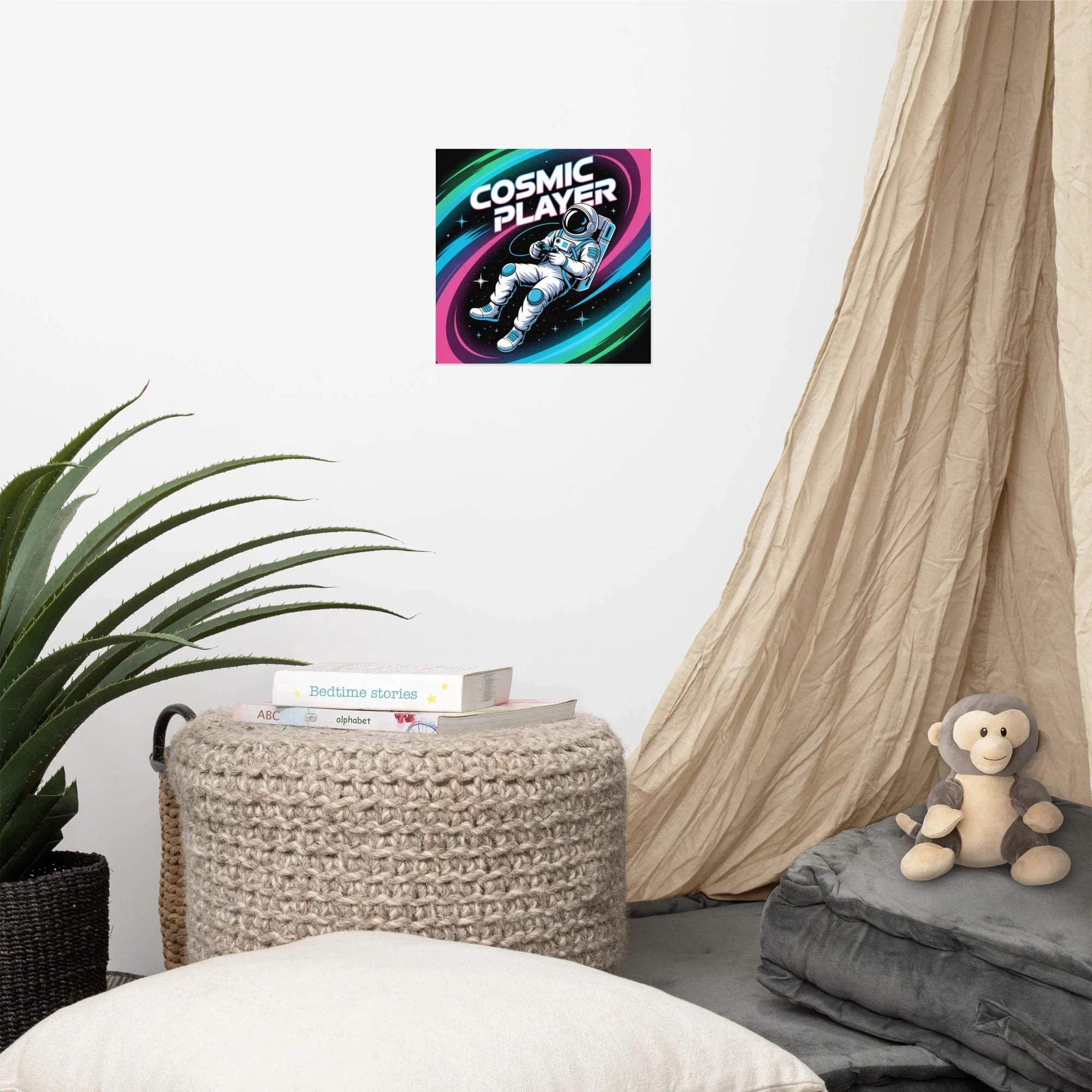 Cosmic Player – Astronaut Gamer in Space Neon Art Poster - RaZits
