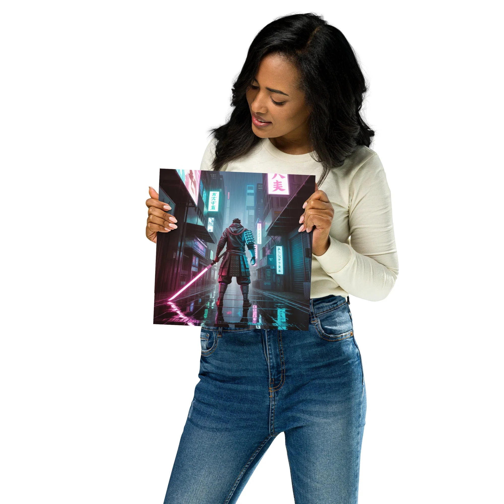 Cyber Samurai – Neon Katana Futuristic Warrior Wall Art - RaZits