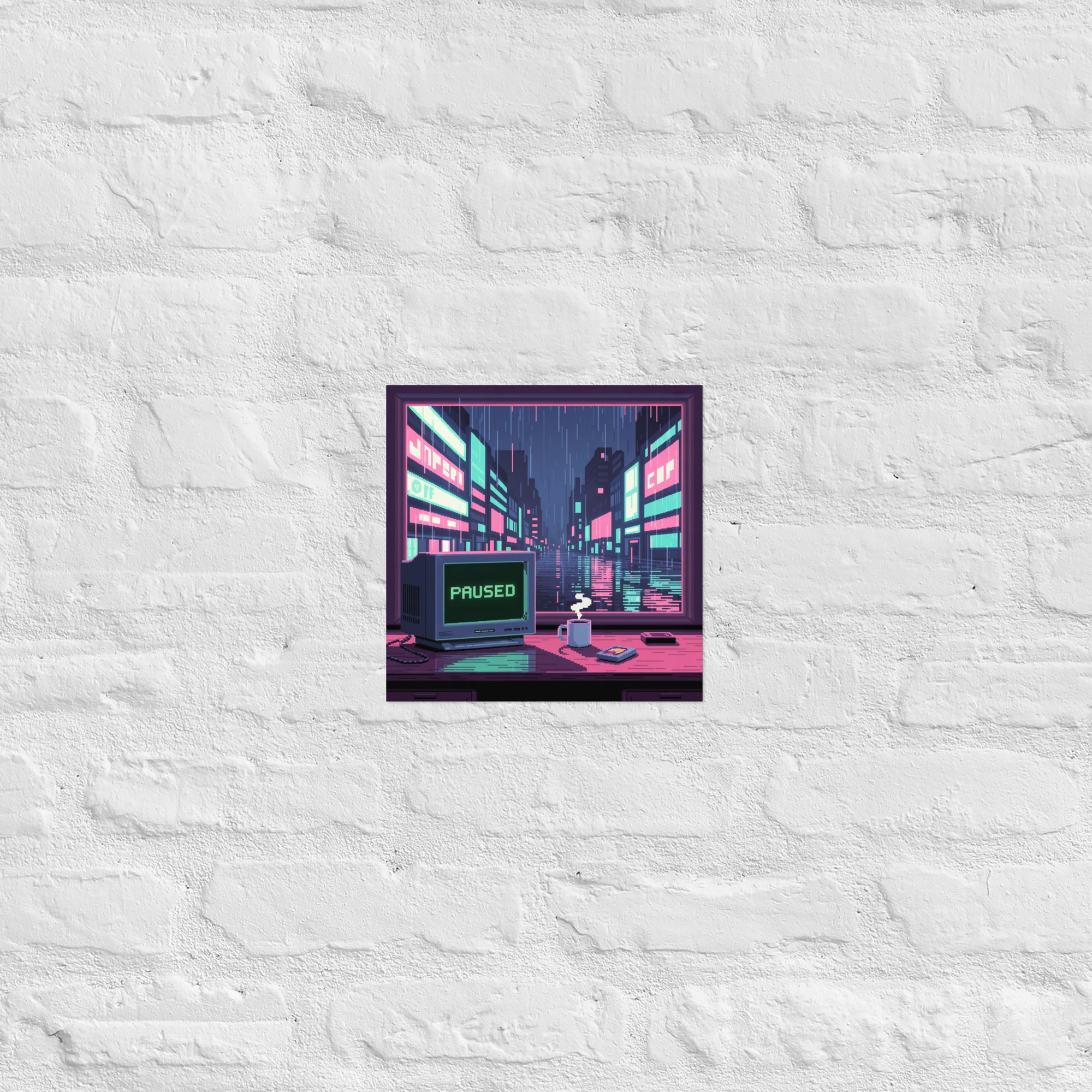 Detail of After the Rain neon city poster, 10×10 inch