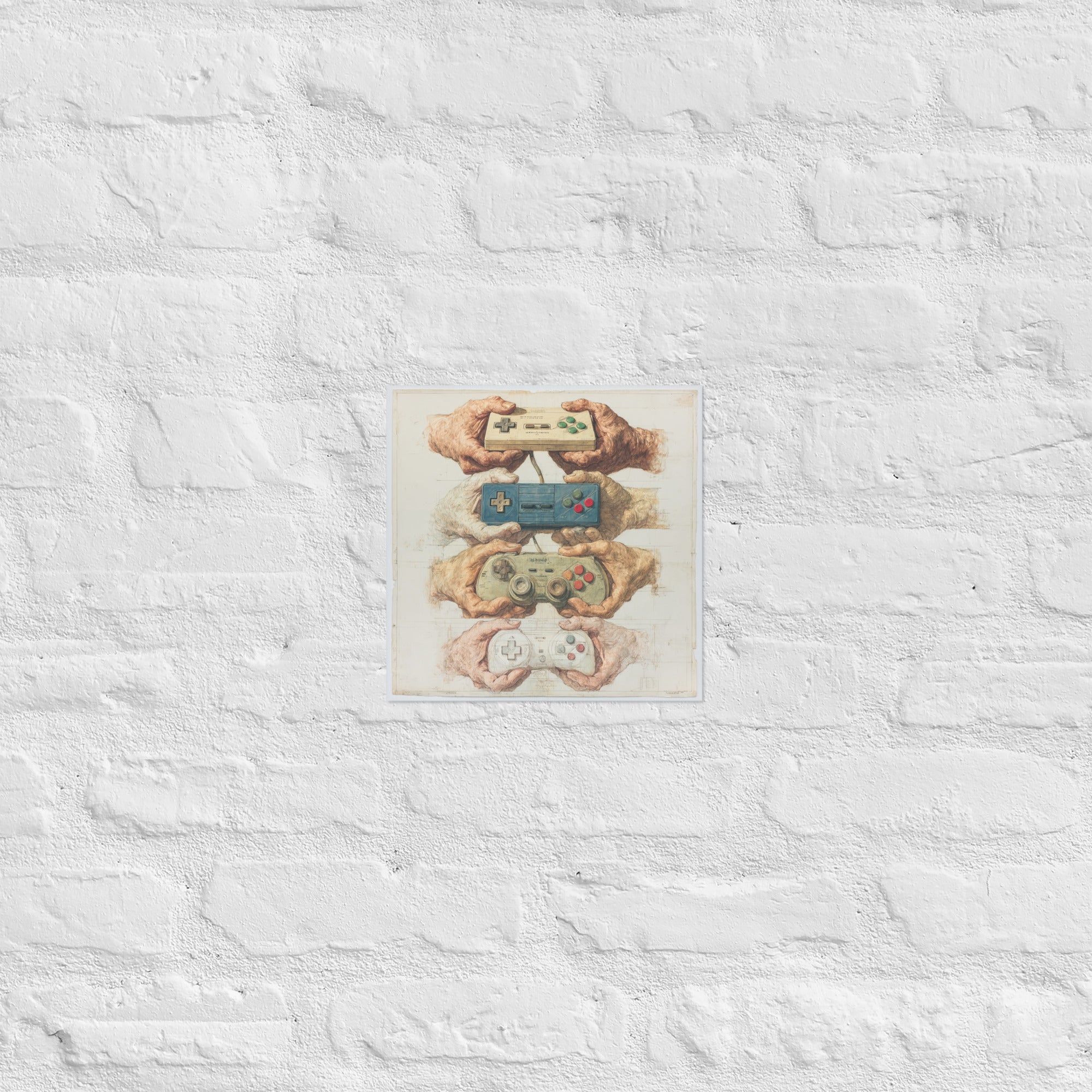 Detail of controller evolution poster showing giclée print quality and matte finish, 10×10 inch size