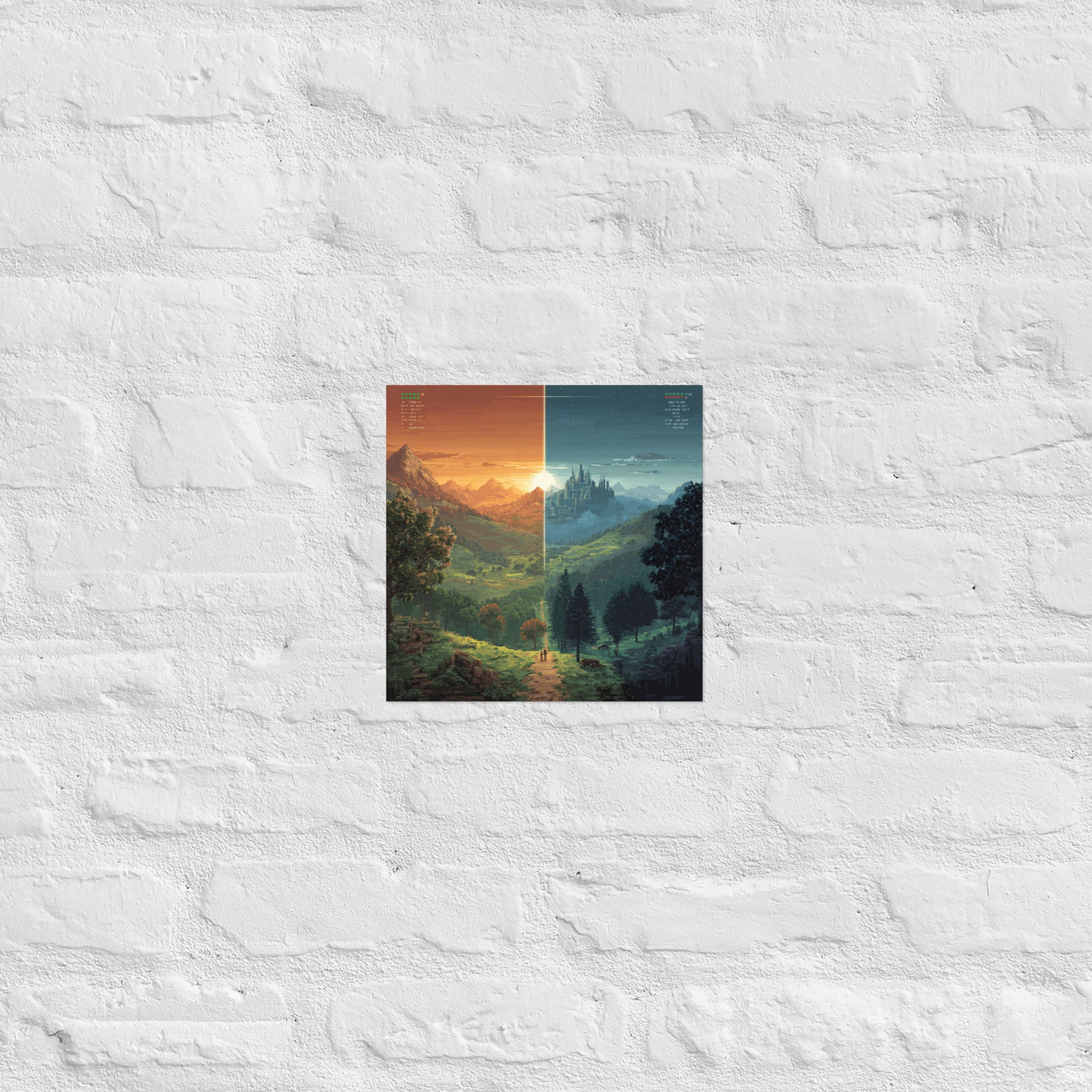 Detail of couch co-op split-screen poster showing giclée print quality, 10×10 inch size