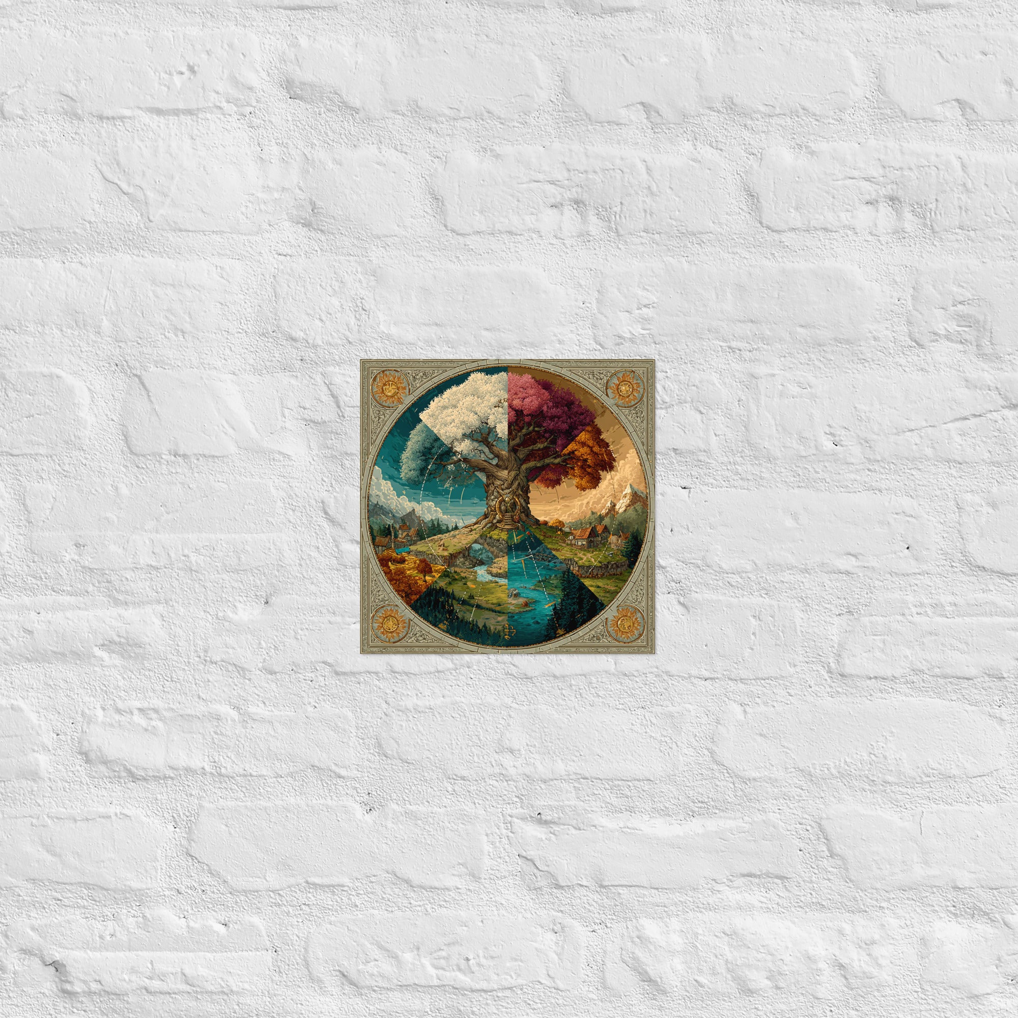 Detail of four-seasons map poster showing cartography and matte finish, 10×10 inch size