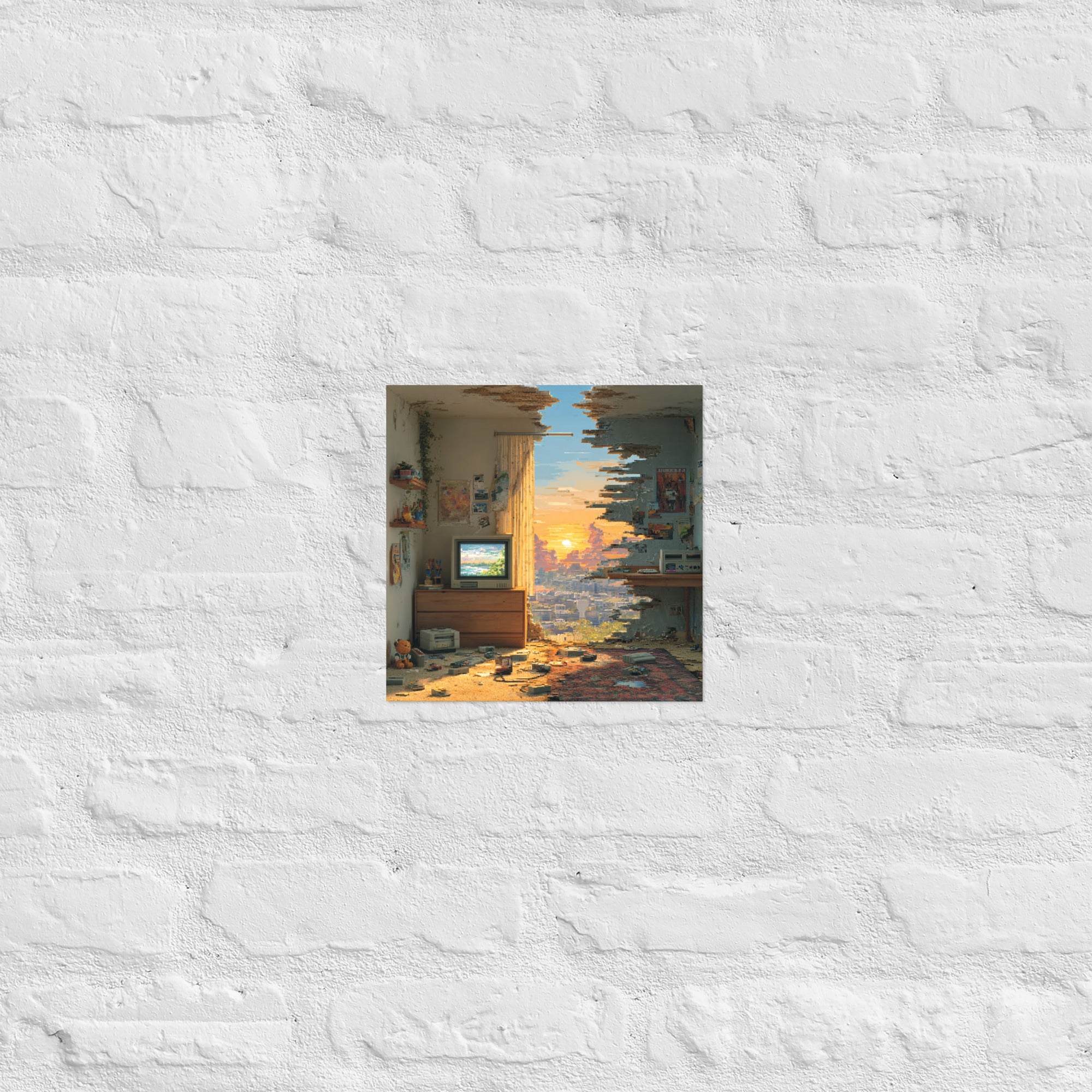 Detail of then-and-now split screen poster showing two-era composition, 10×10 inch size