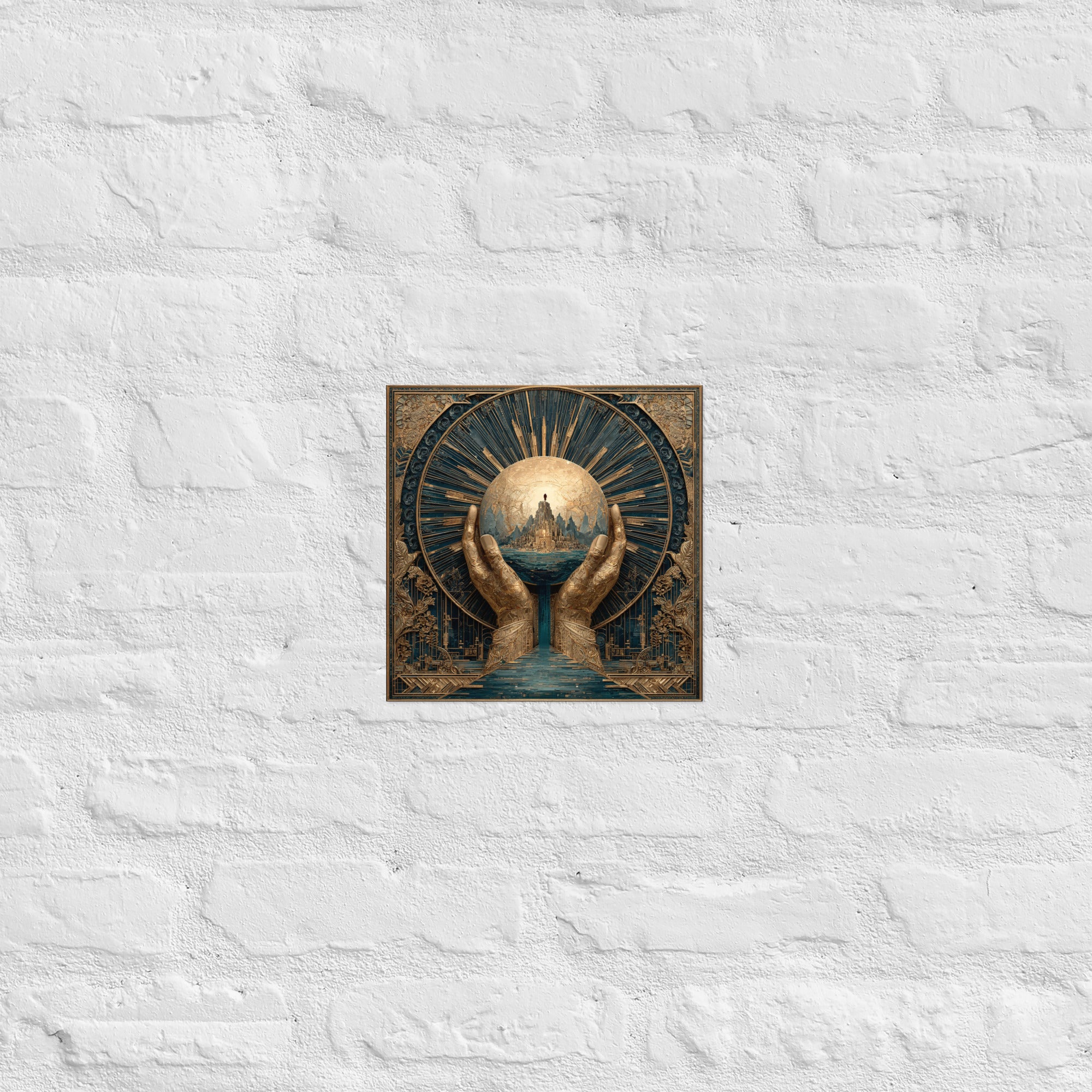 Detail of The Weight of Worlds premium gaming print showing editorial composition, 10×10 inch size