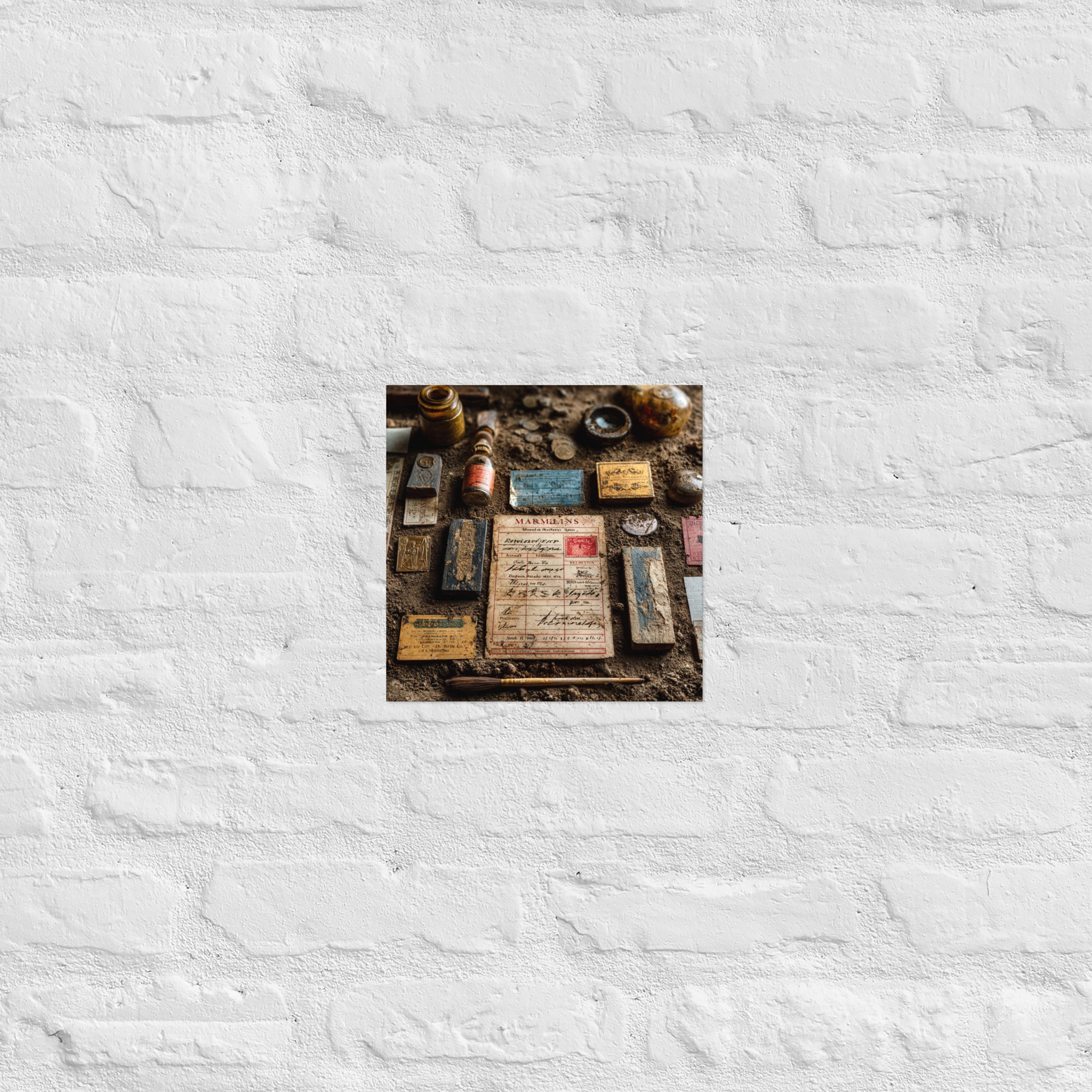 Detail of arcade tokens premium poster showing brass and bronze edges, 10×10 inch size