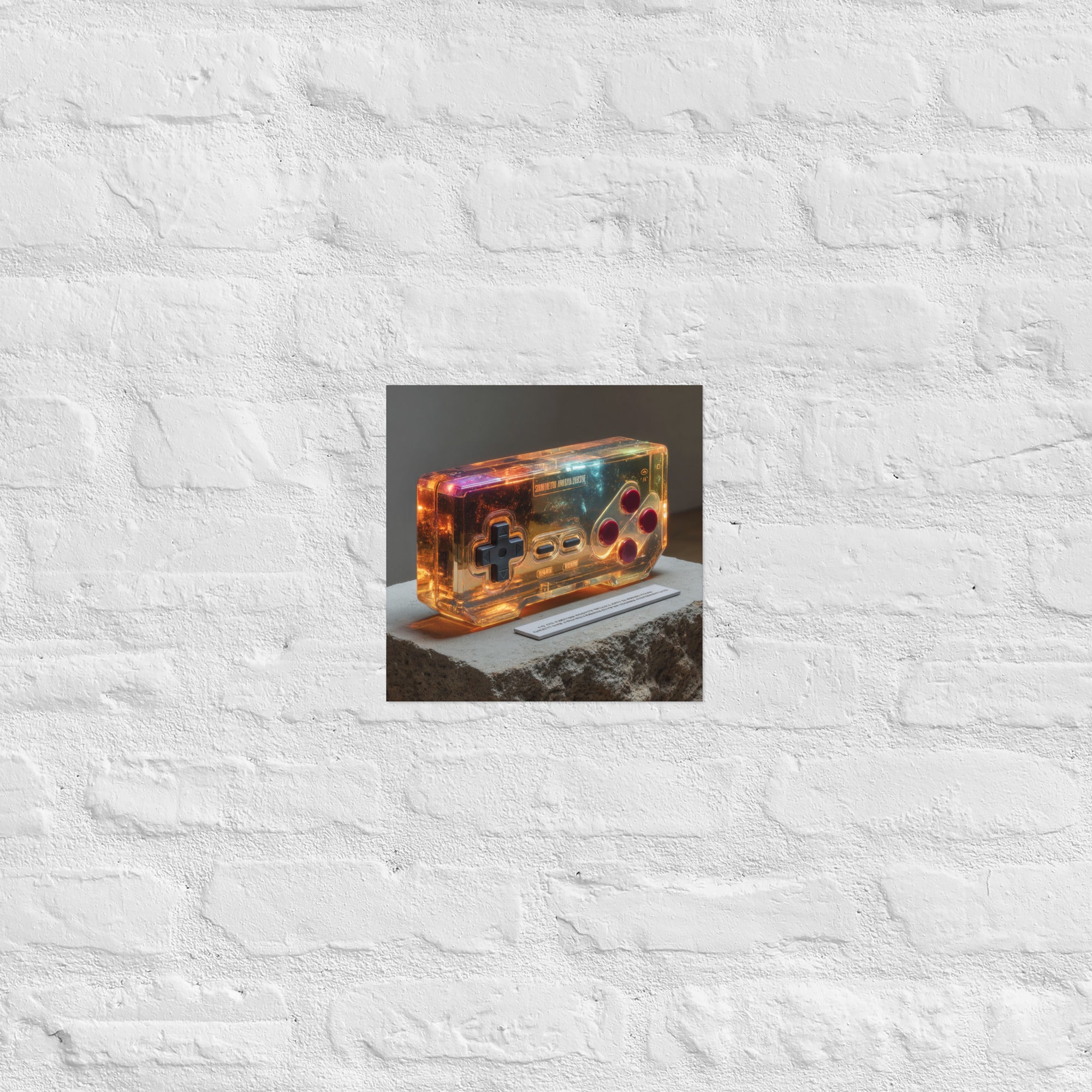 Detail of Amber Epoch premium gaming print showing fossil-like composition, 10×10 inch size