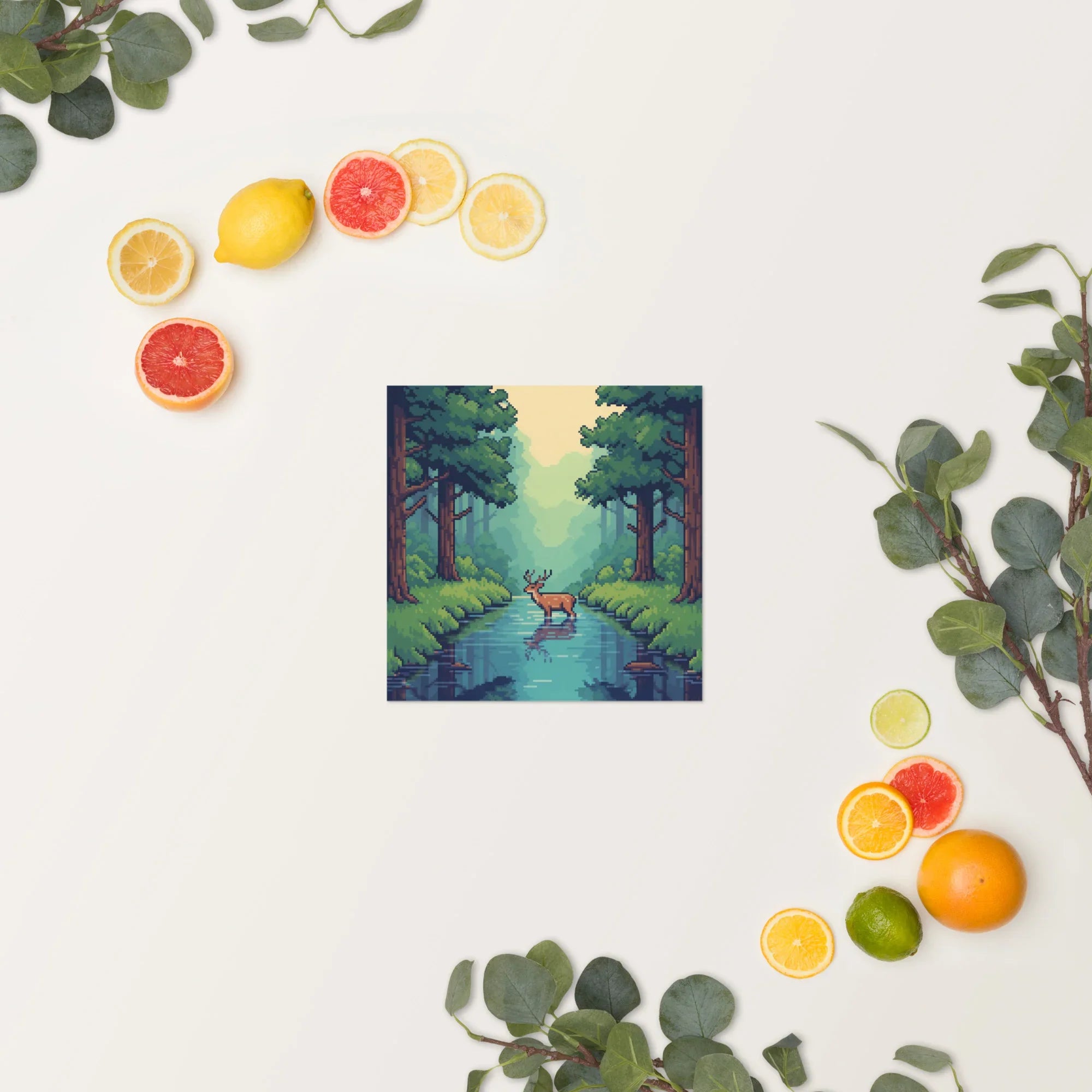 Pixel Forest Serenity – Retro Deer in Nature Gaming Art Print - RaZits