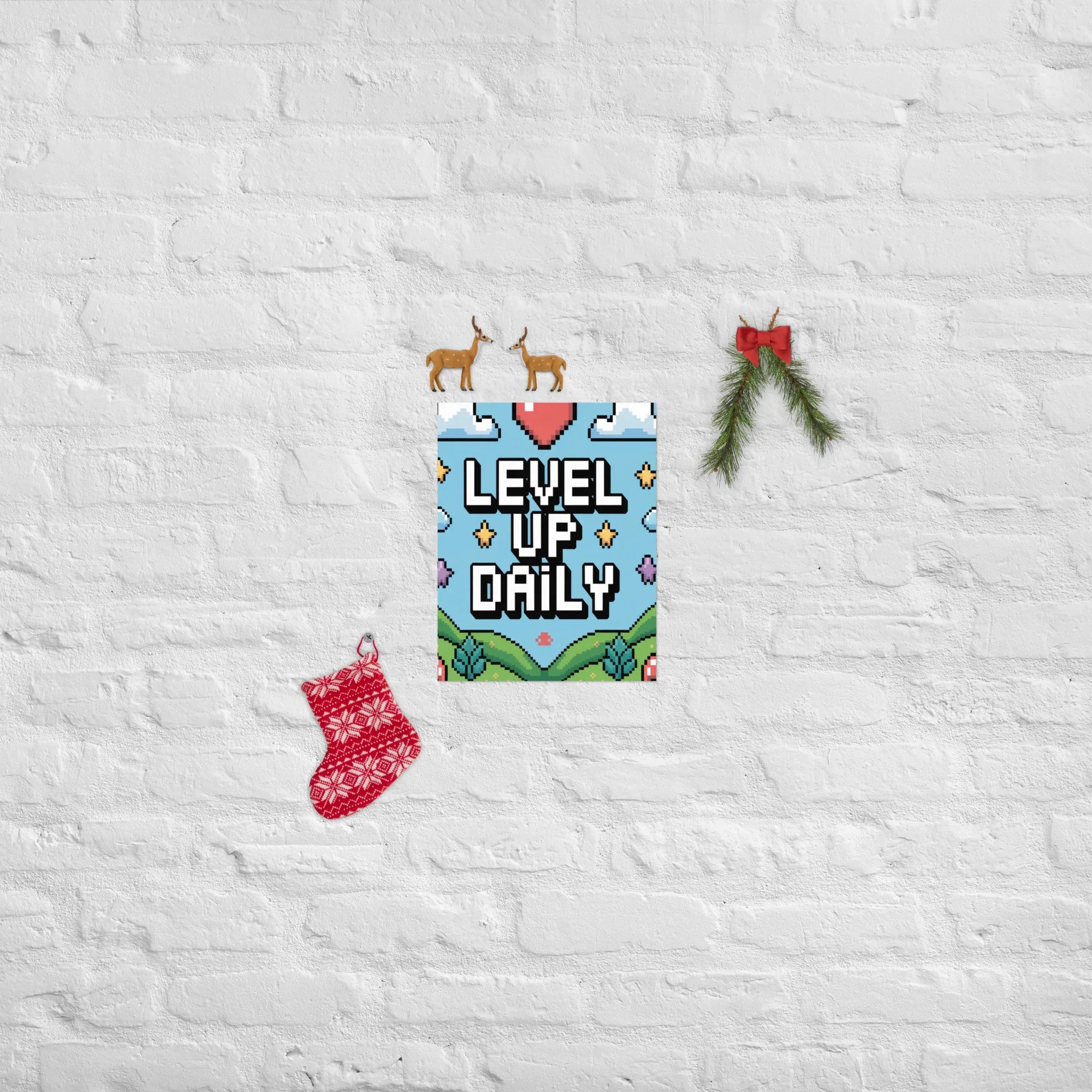 Level Up Daily – Pixel Art Motivational Gaming Poster for Retro Lovers - RaZits
