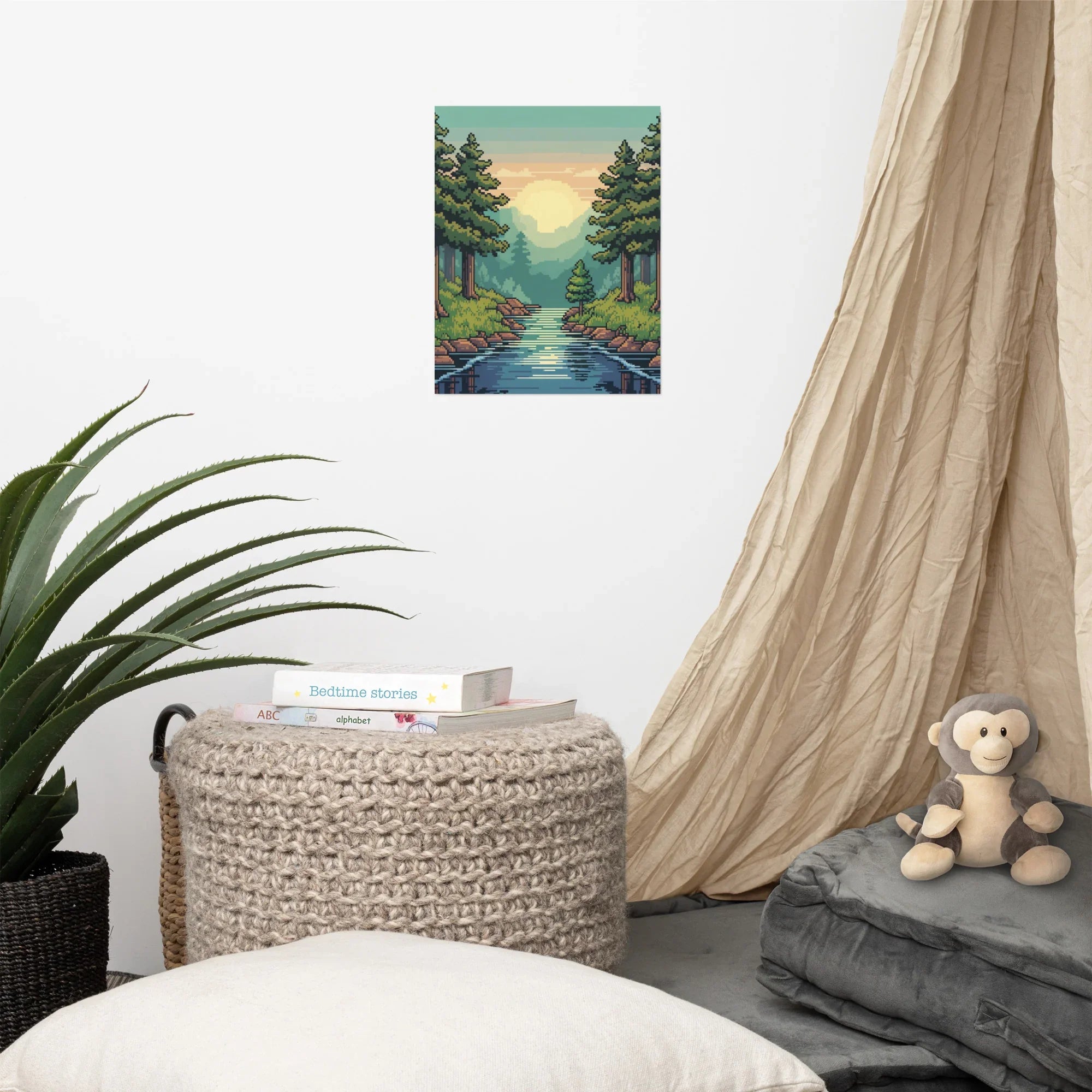 Pixel Art Forest Landscape – Retro Gaming Wall Art for Gamer Rooms - RaZits