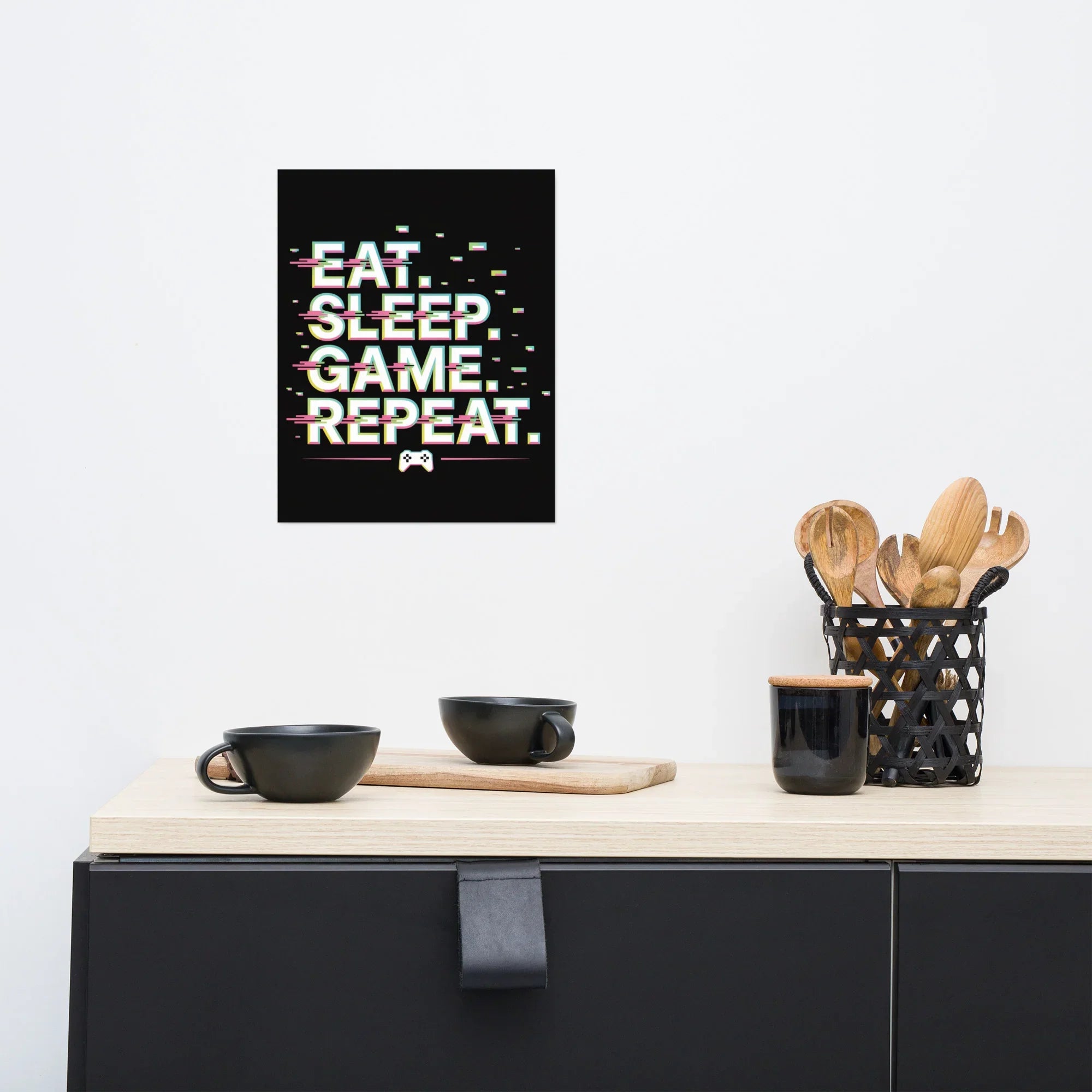 Eat Sleep Game Repeat – Glitch Gamer Lifestyle Wall Art - RaZits