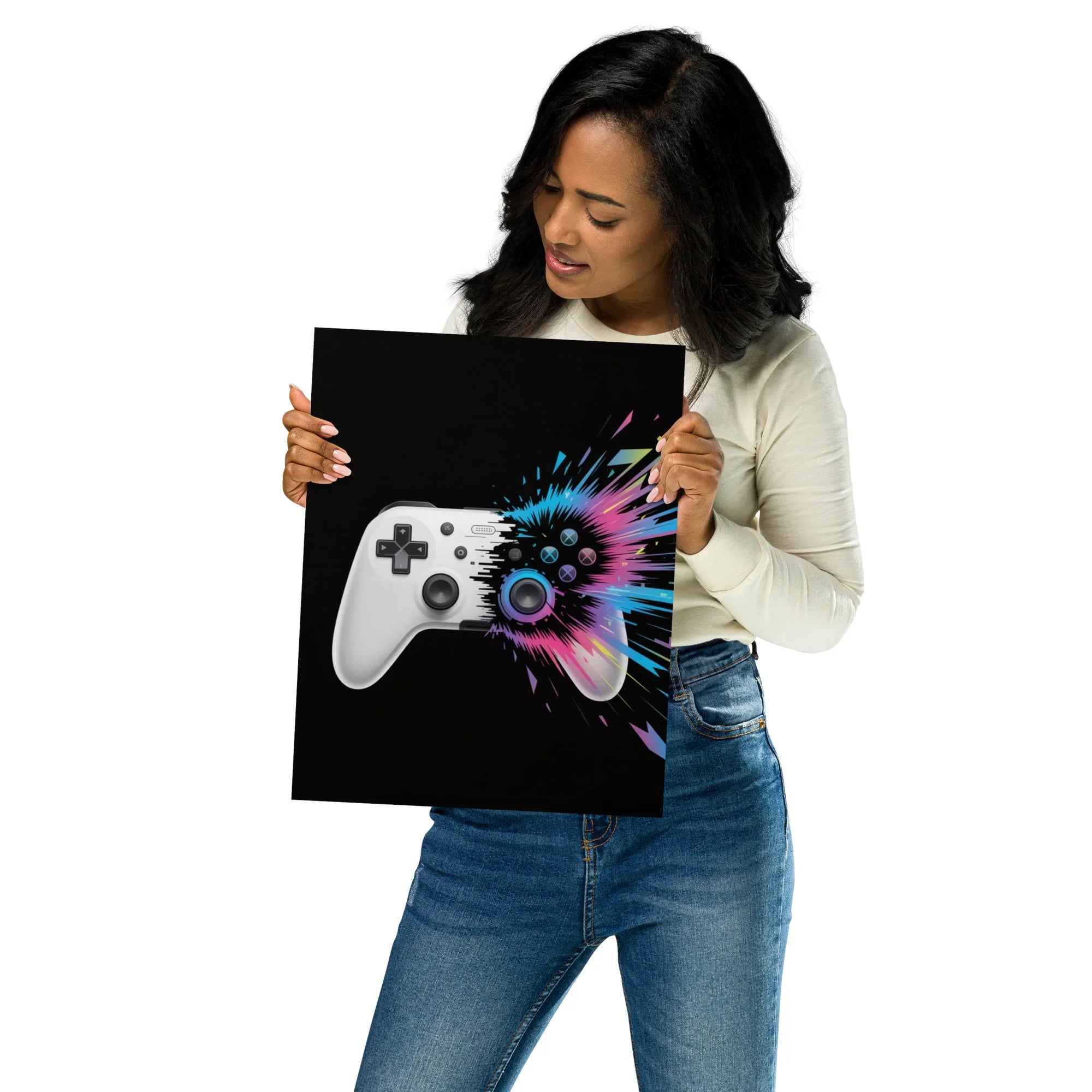 Gaming Controller Wall Art – Futuristic Digital Gamer Poster with Neon Explosion Design - RaZits