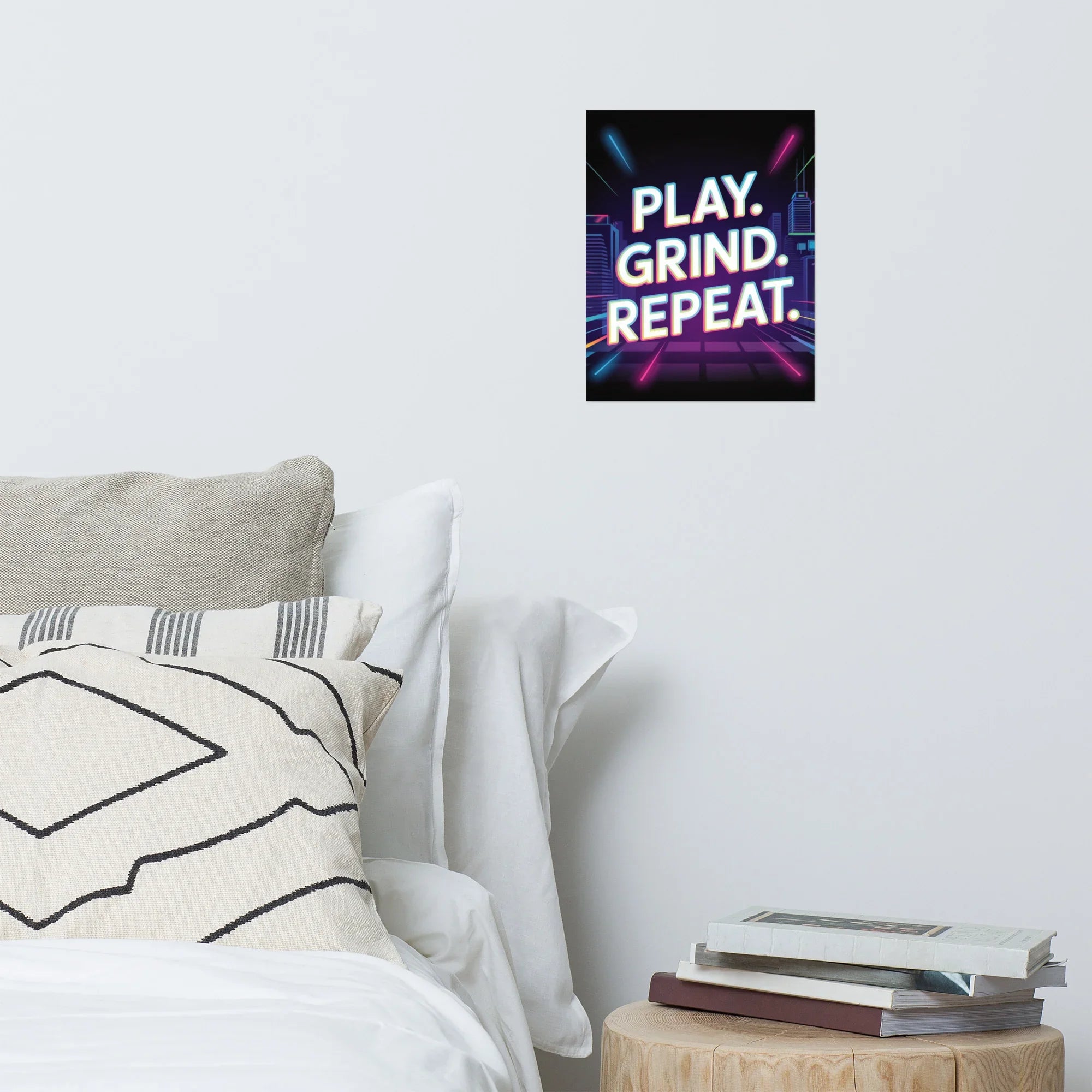 Play Grind Repeat Neon Gaming Wall Art – Motivational Gamer Room Decor - RaZits