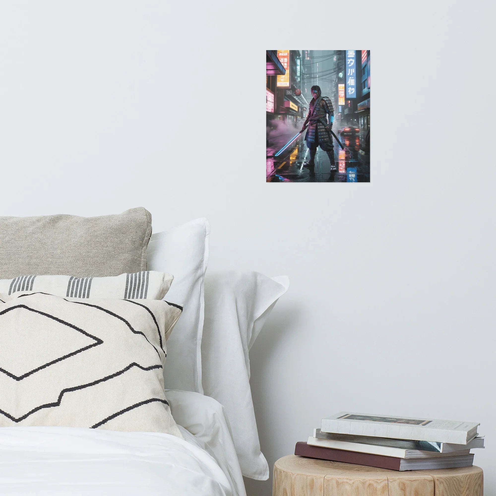 Cyber Samurai in Neon City – Futuristic Warrior Gaming Art Print - RaZits