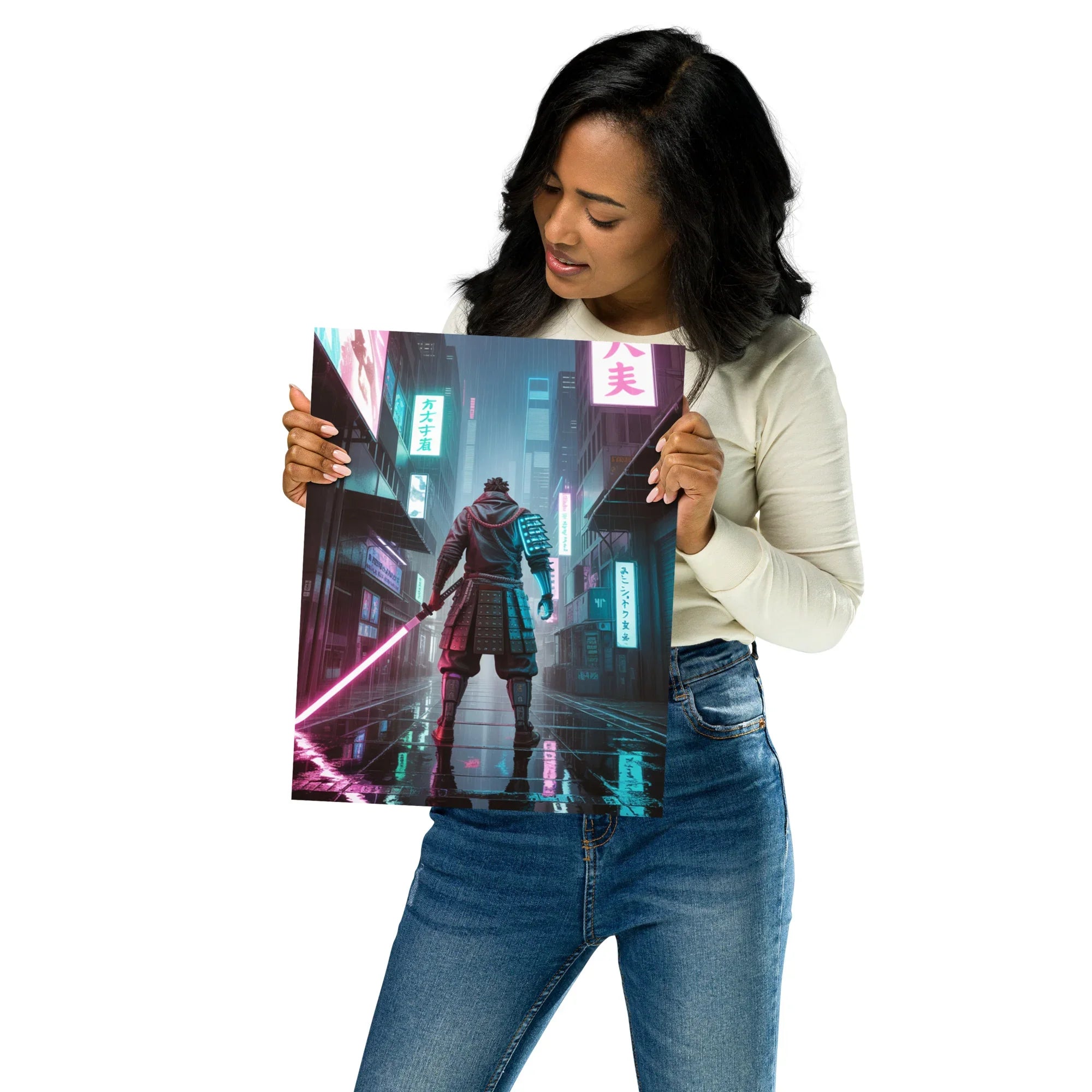 Cyber Samurai – Neon Katana Futuristic Warrior Wall Art - RaZits