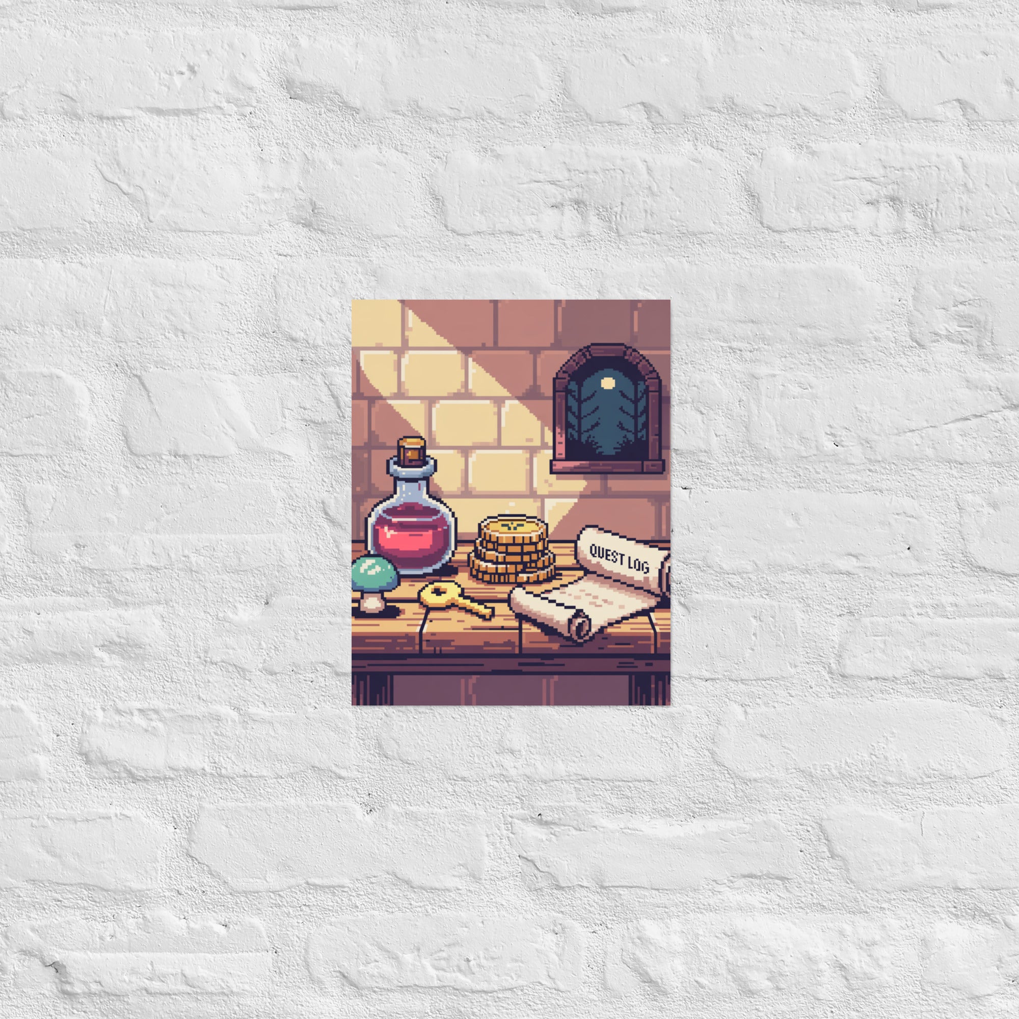 Pixel art classical still life wall art in an art-fan home, 11×14 inch