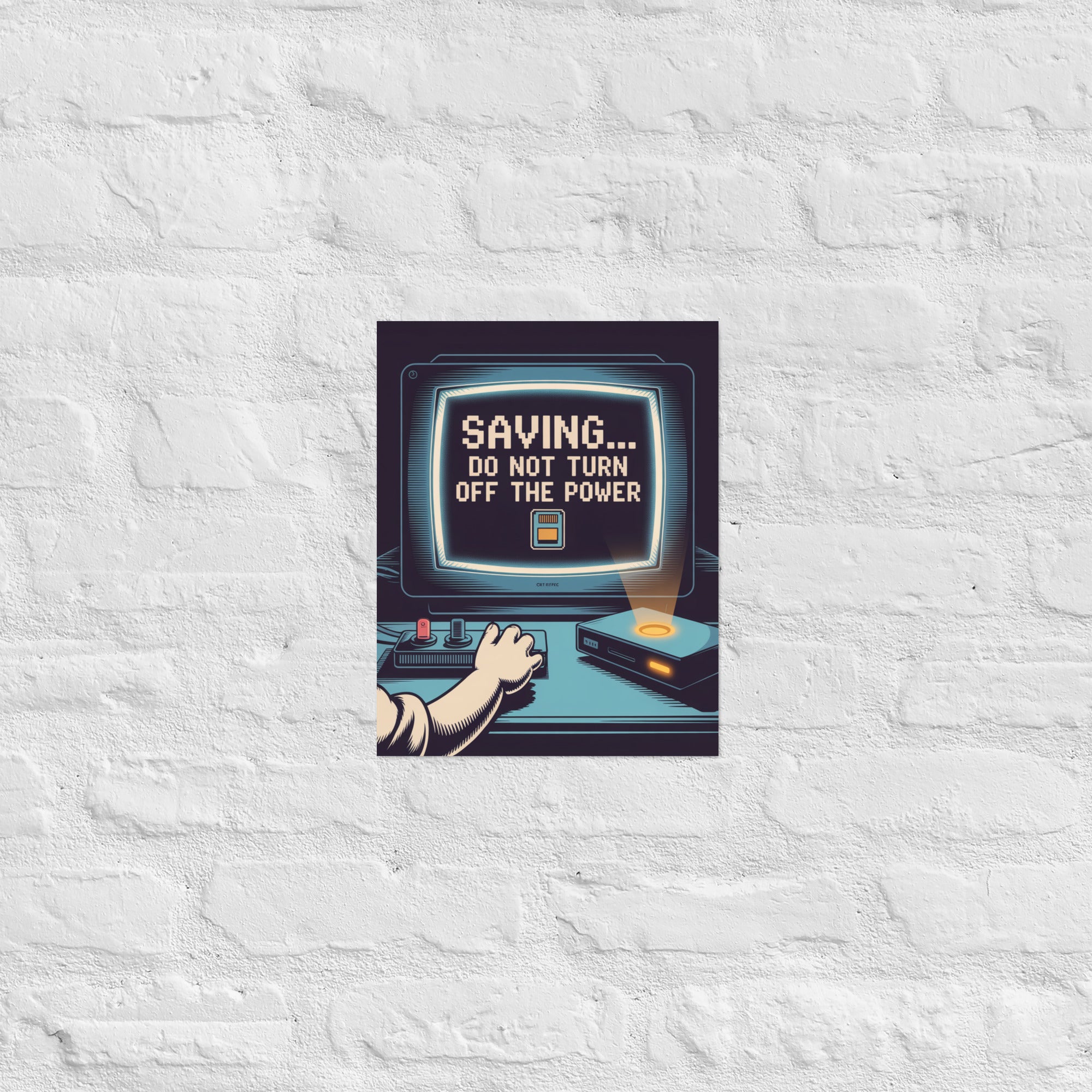 Retro save warning typographic wall art, 11×14 inch