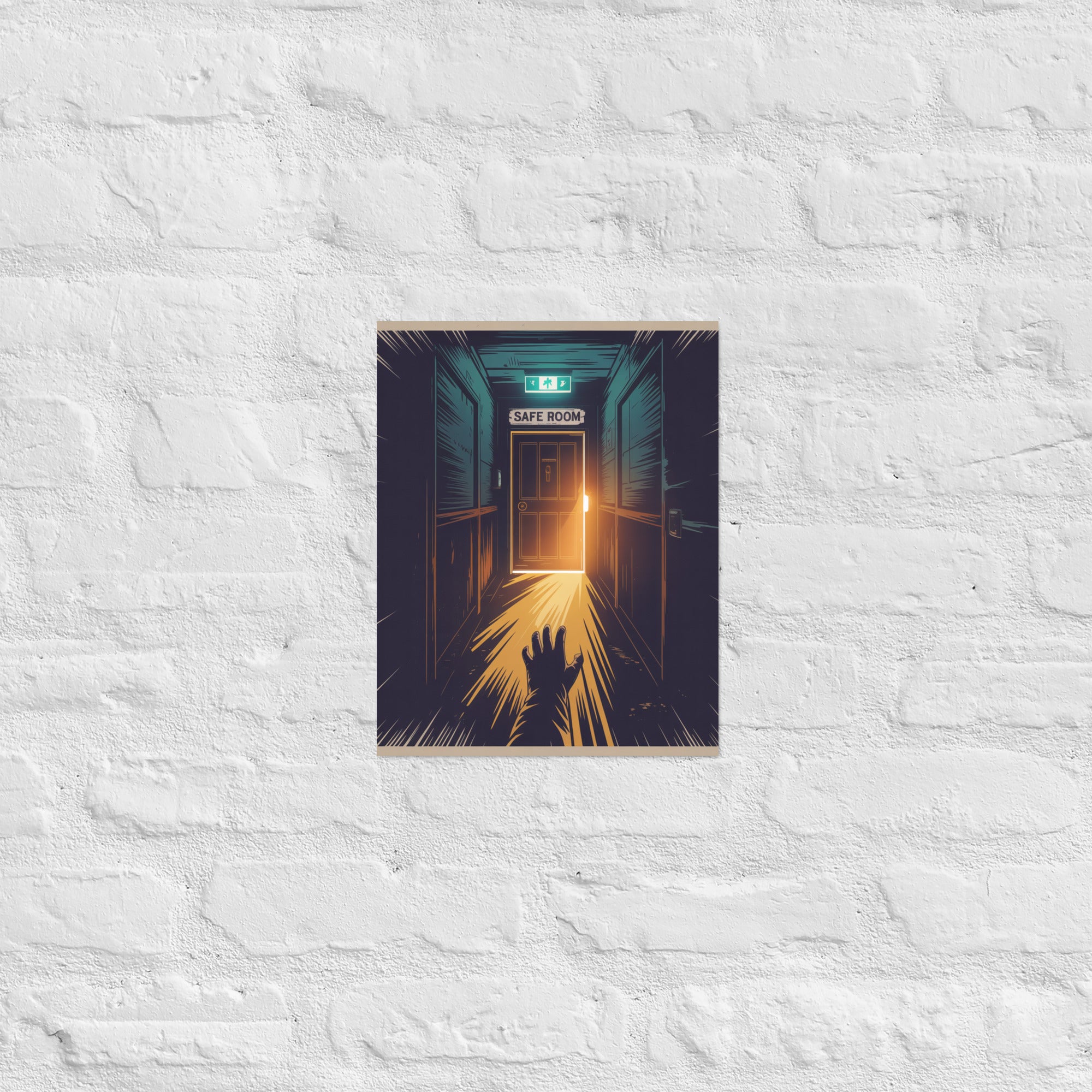 Survival horror wall art with threshold scene, 11×14 inch