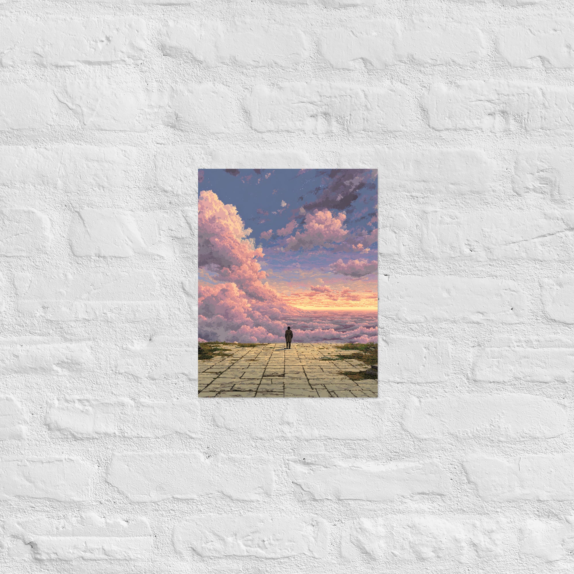 16-bit gaming wall art with horizon scene, 11×14 inch