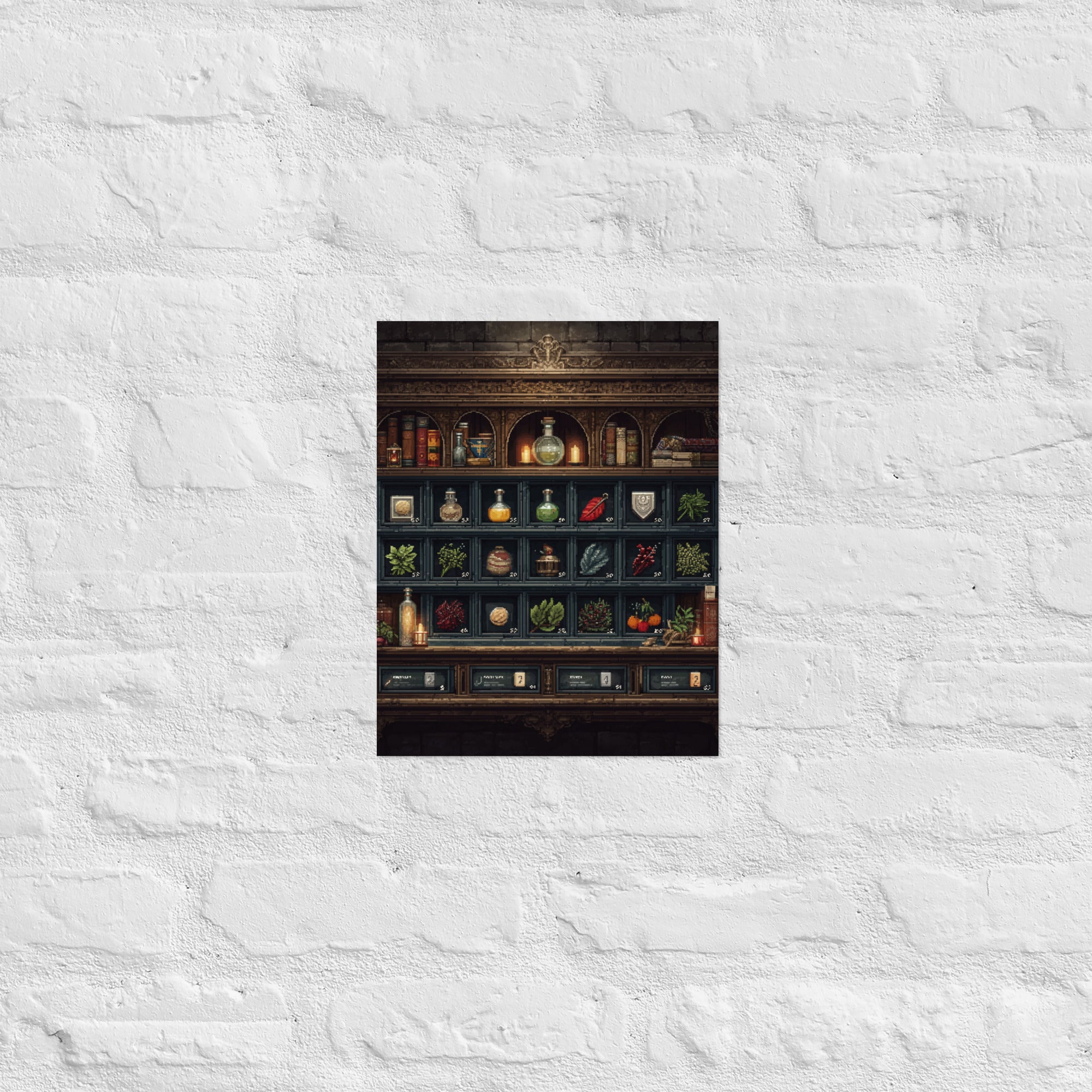 Pixel inventory wall art in a game room, 11×14 inch
