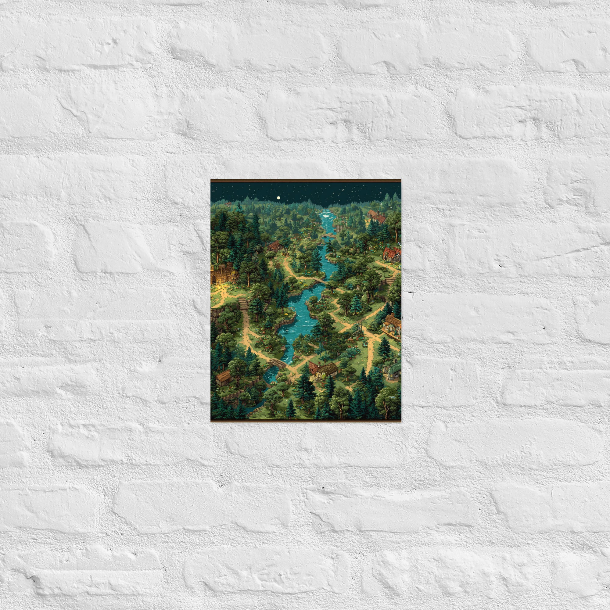 Pixel art overworld wall art at late hours, 11×14 inch