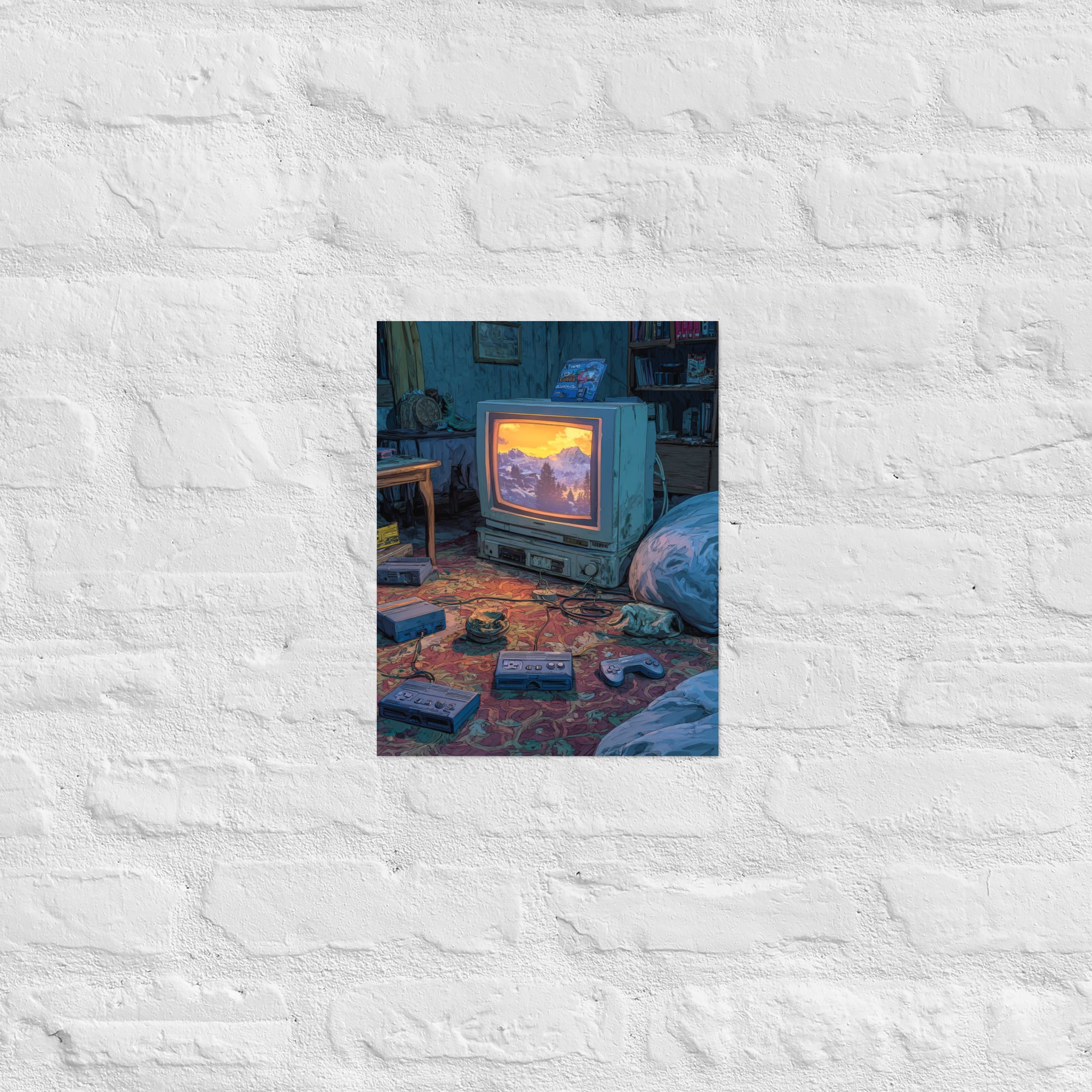 Retro gaming aftermath wall art in a home office, 11×14 inch