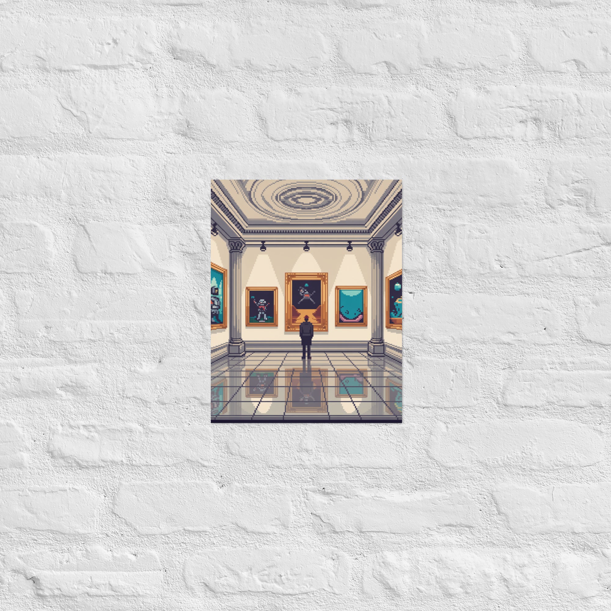 Premium 8-bit gallery wall art in a design-led living room, 11×14 inch