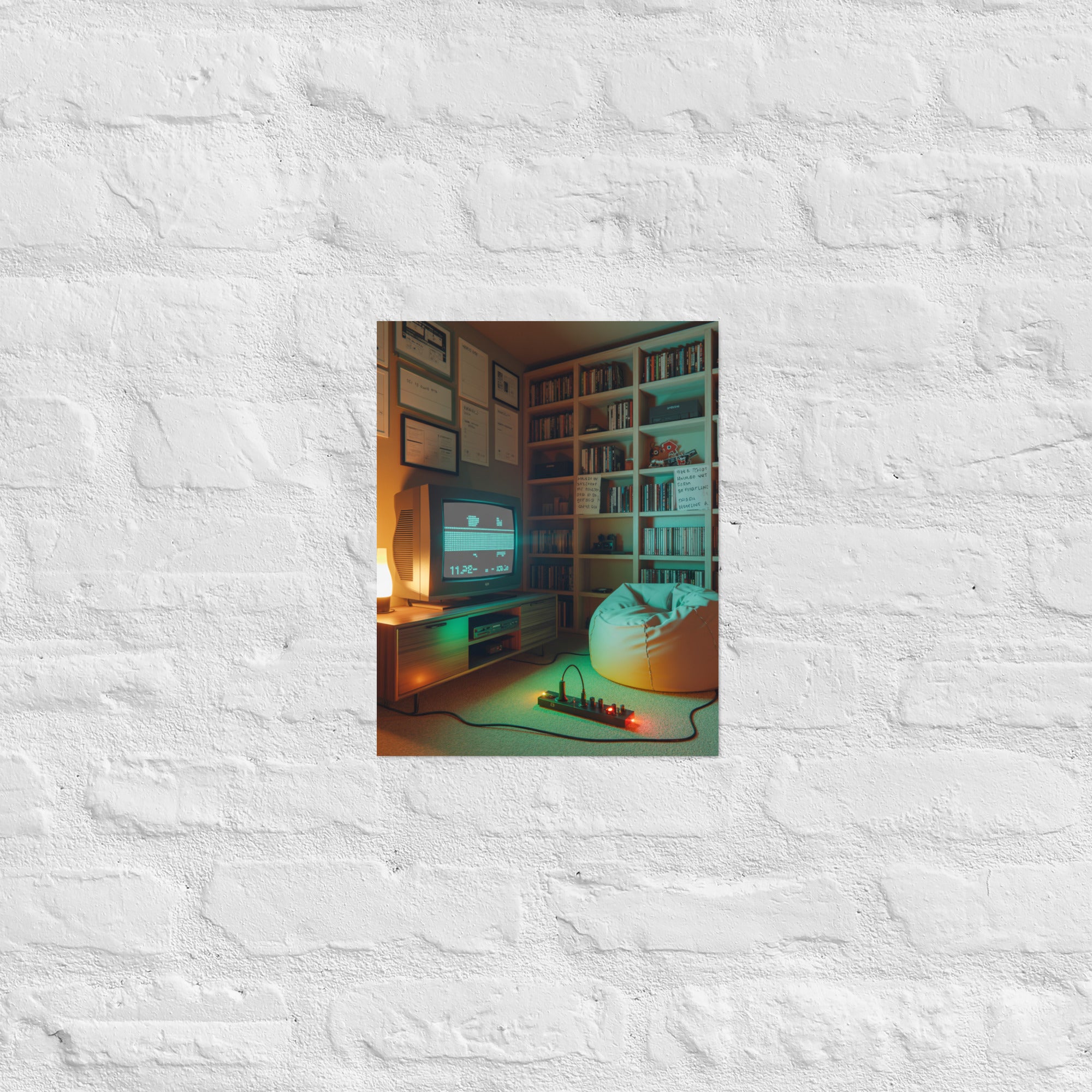 Retro gaming room wall art with quiet after-hours scene, 11×14 inch