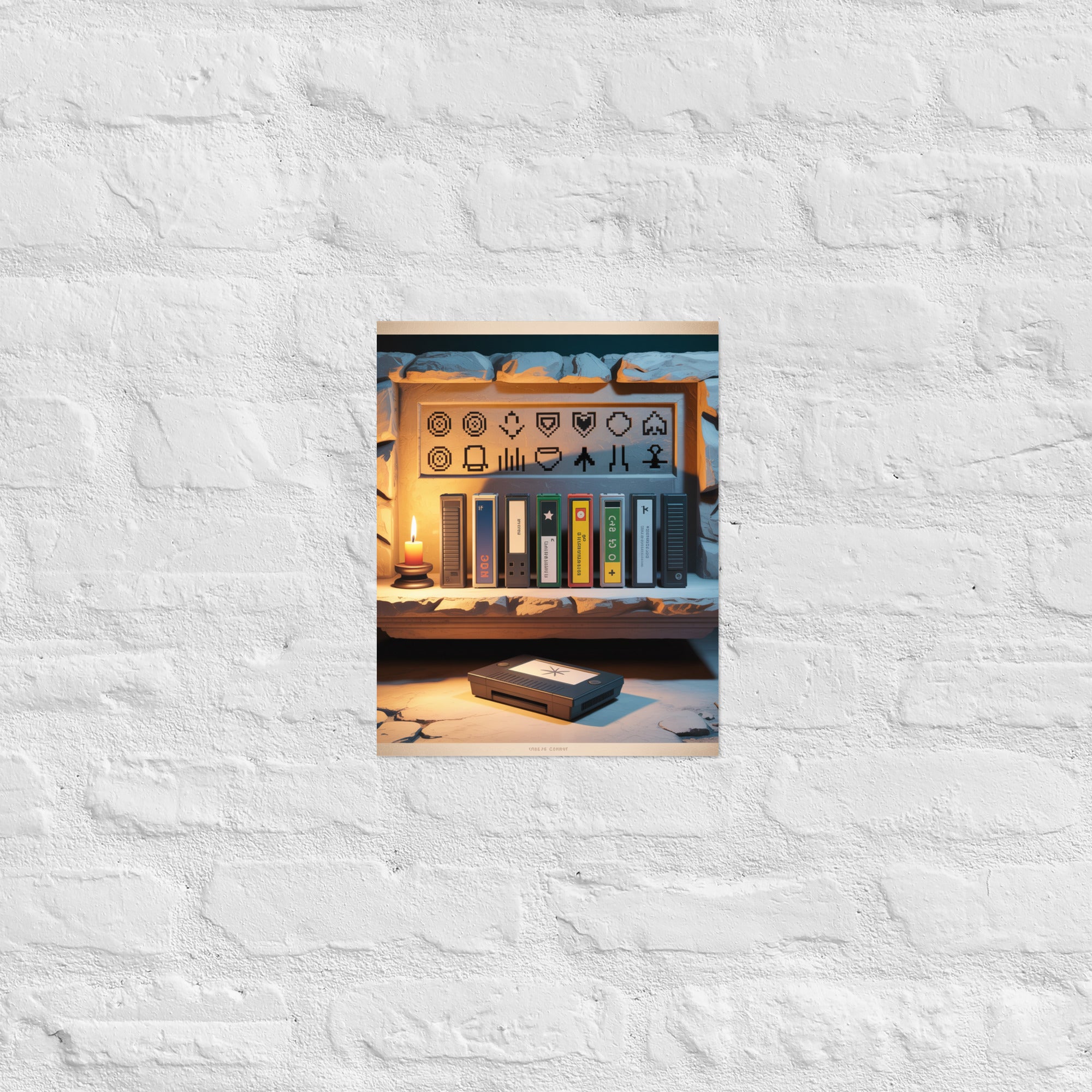 Old school gaming wall art with cartridge altar, 11×14 inch